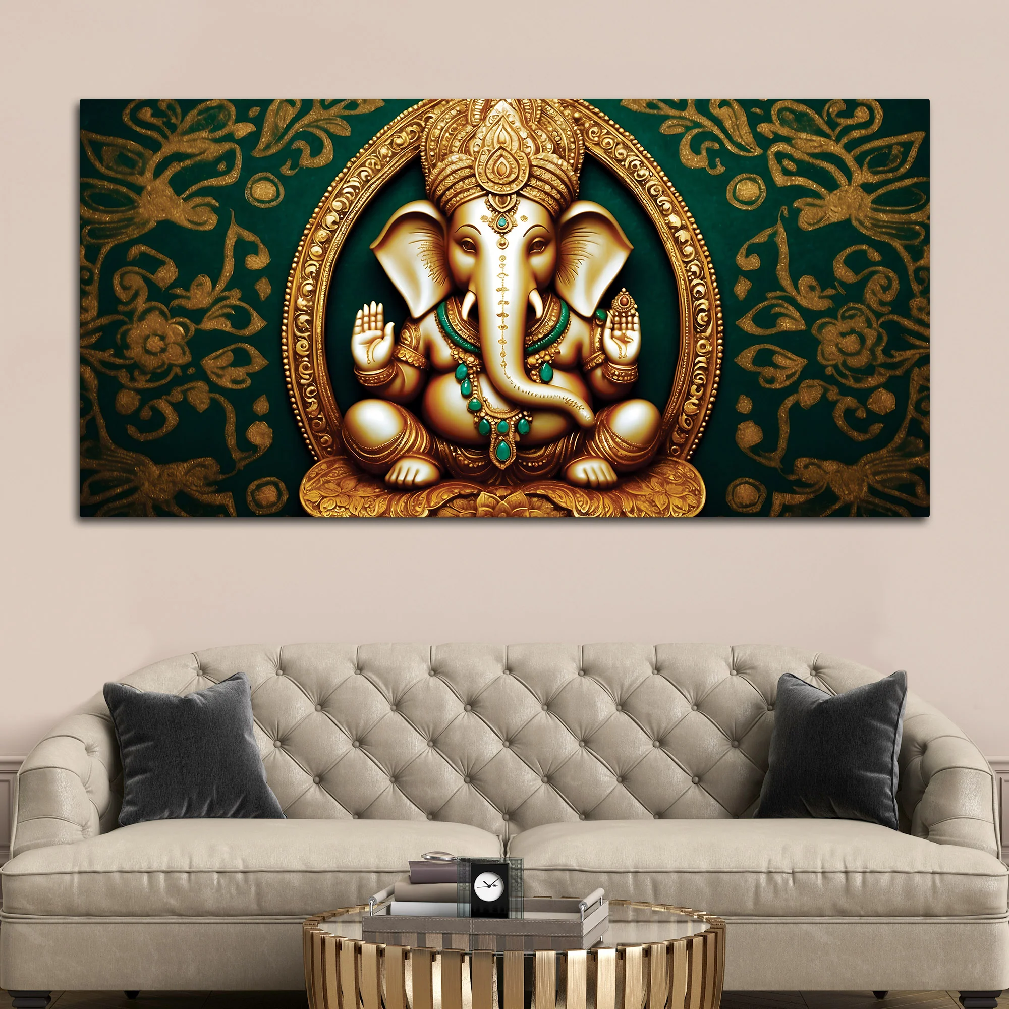 Artistic Lord Shri Ganesha Modern Portrait Canvas Wall Painting for Home & Office Decor – Modern Devotional Wall Art - Image 2