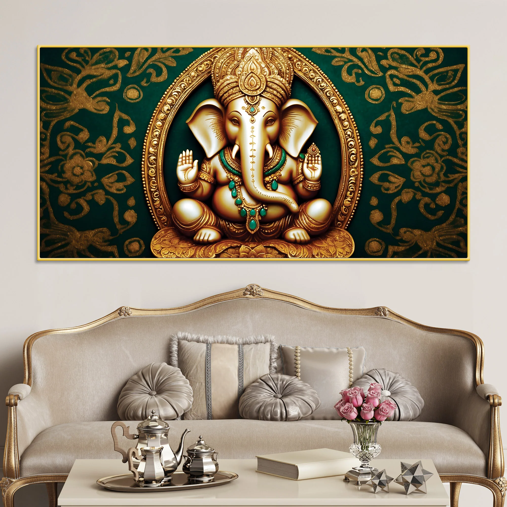 Artistic Lord Shri Ganesha Modern Portrait Canvas Wall Painting for Home & Office Decor – Modern Devotional Wall Art - Image 3