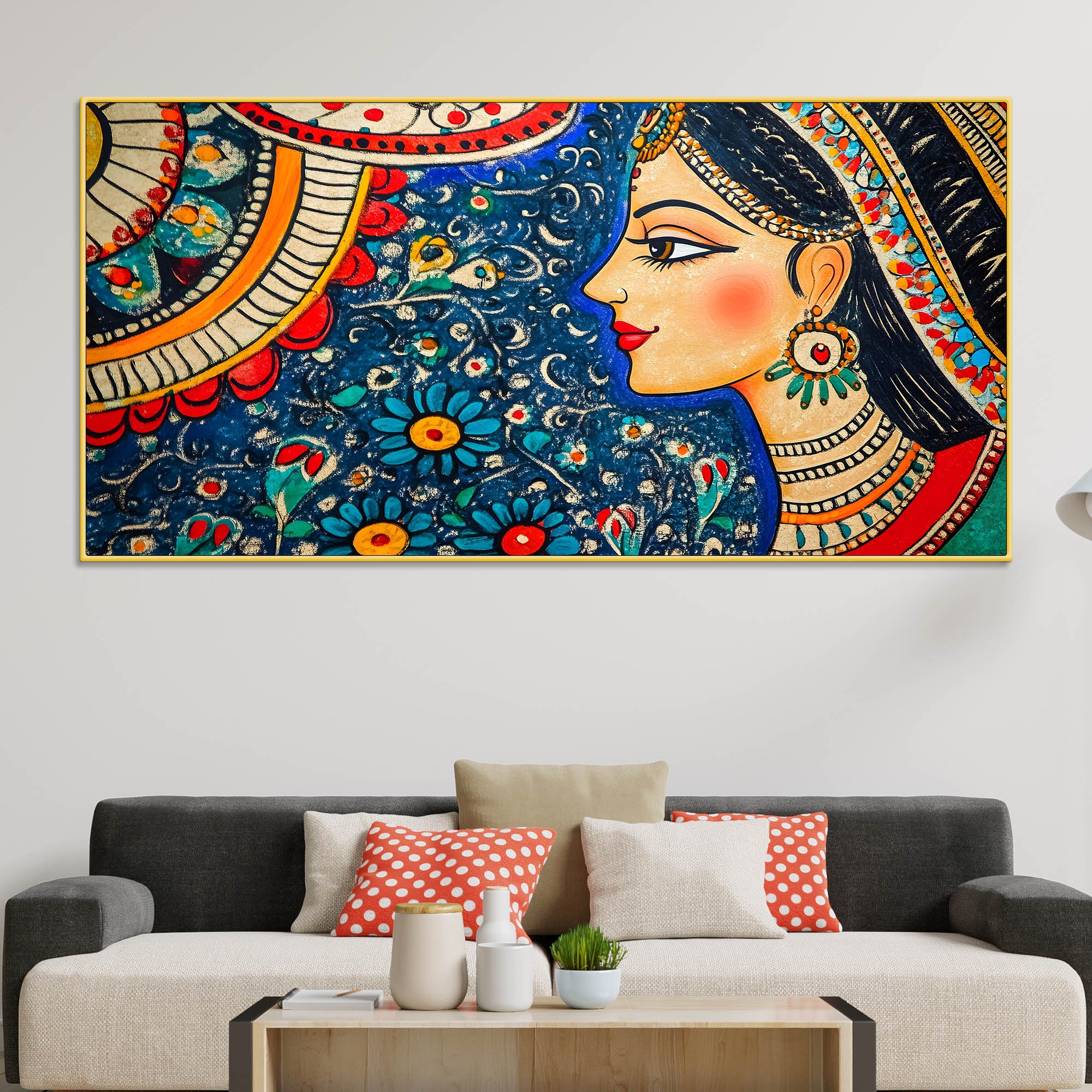 Artistic Madhubani Indian Woman Canvas Painting
