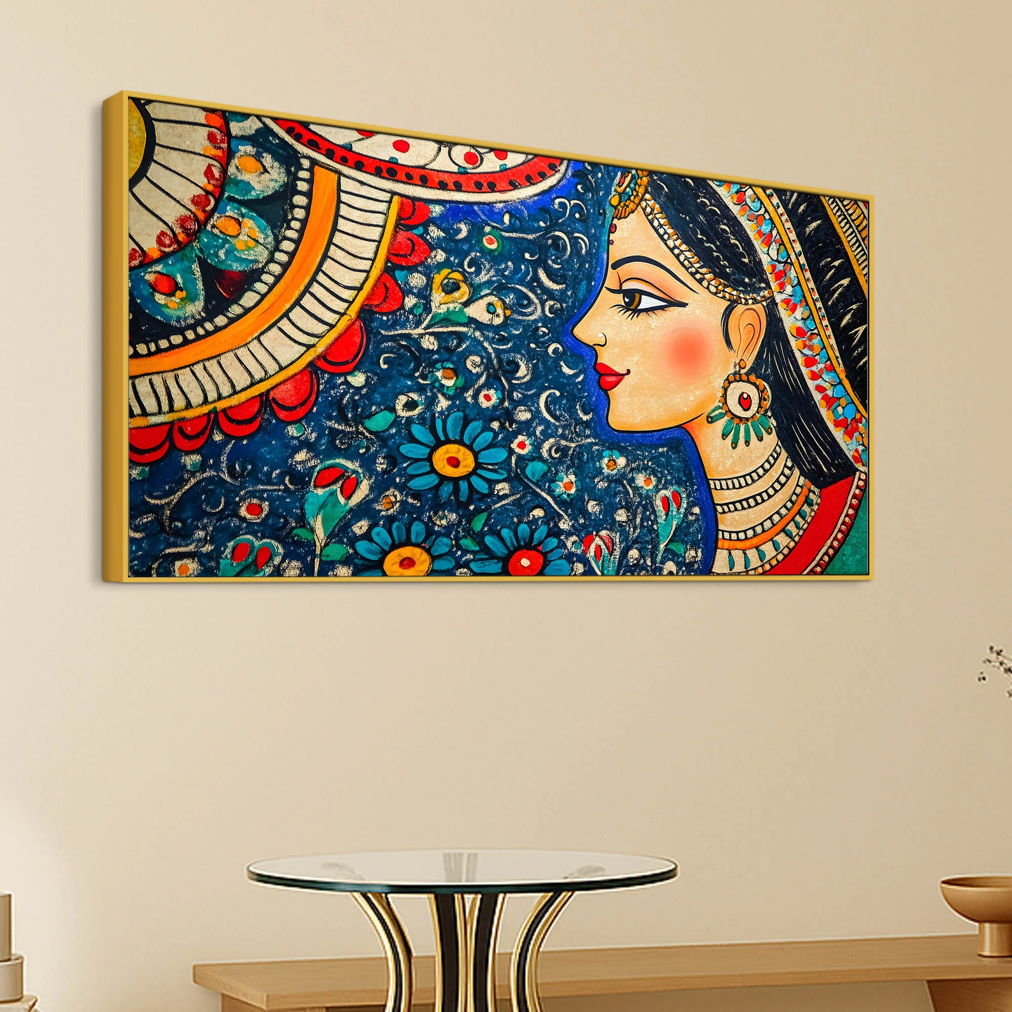 Artistic Madhubani Indian Woman Canvas Painting - Image 5