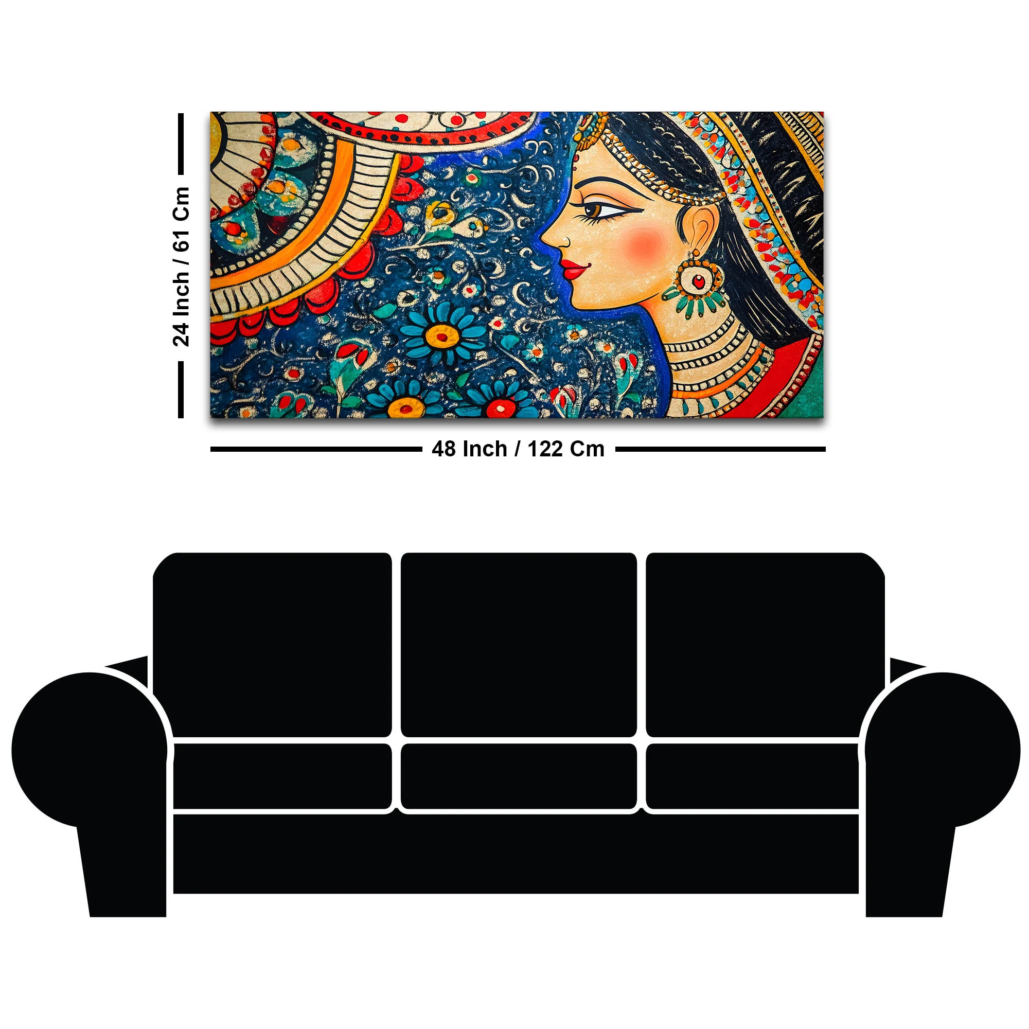 Artistic Madhubani Indian Woman Canvas Painting - Image 8