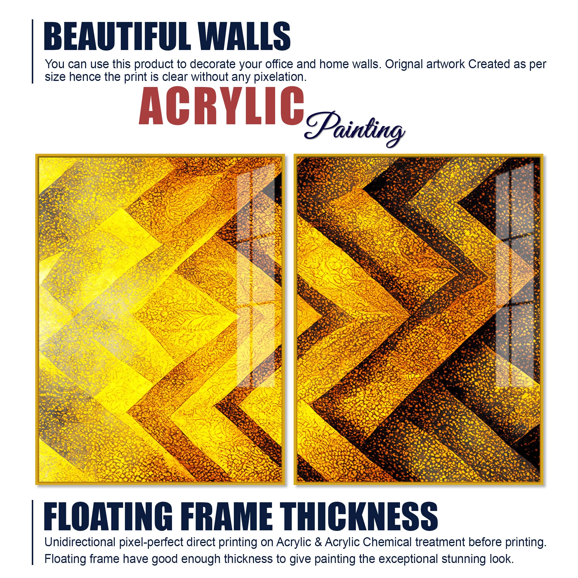 Artistic Modern Elegant Luxury Design Acrylic Art Floating Wall Painting Set of 2 - Image 5