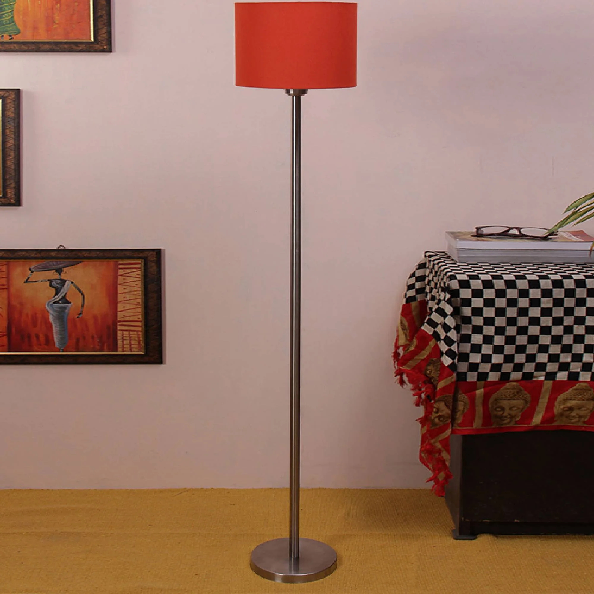 Artistic Orange Color Drum Shaped Designer Steel Floor Lamp - Image 2