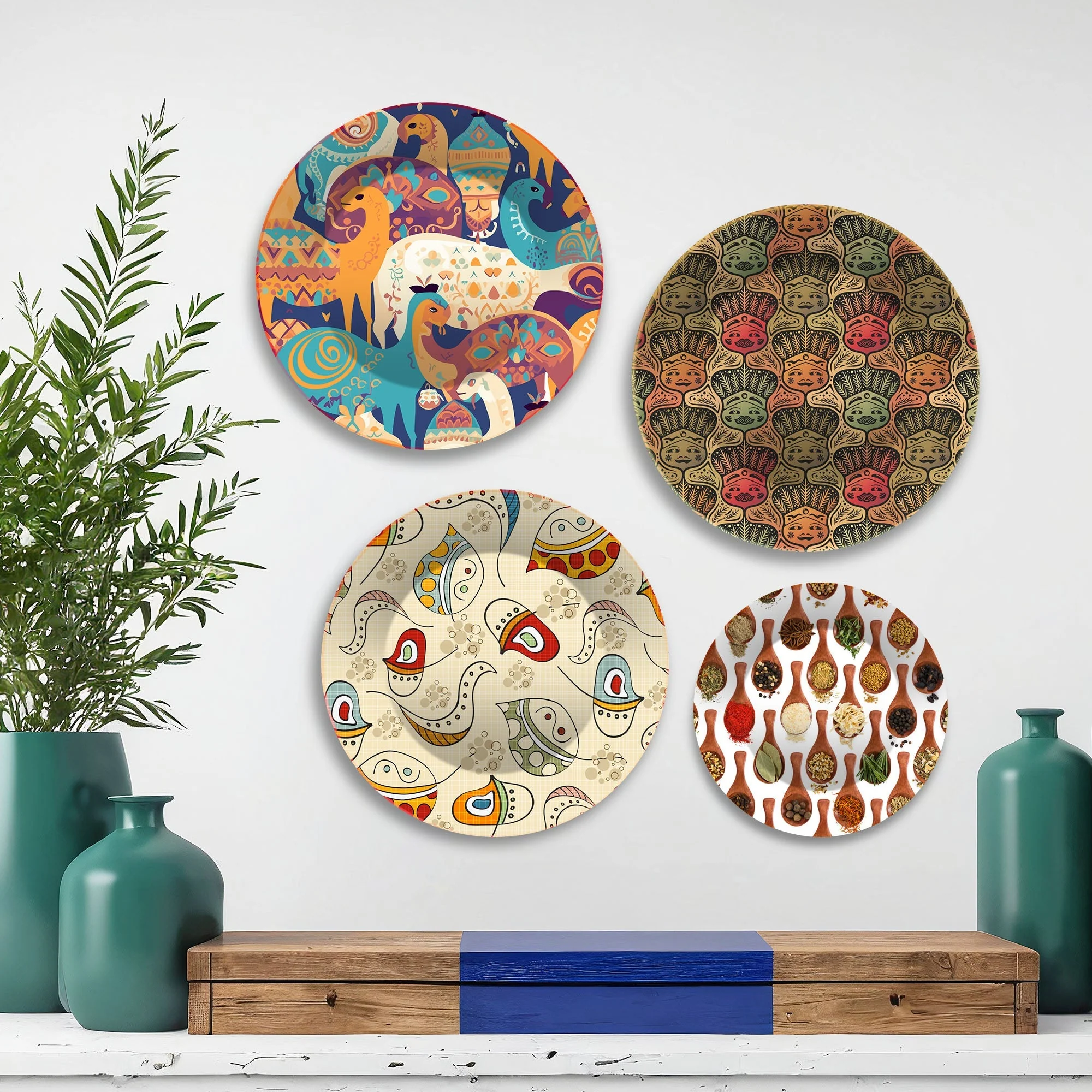 Artistic Pattern Premium Wall Plates Painting Set of Four - Image 3