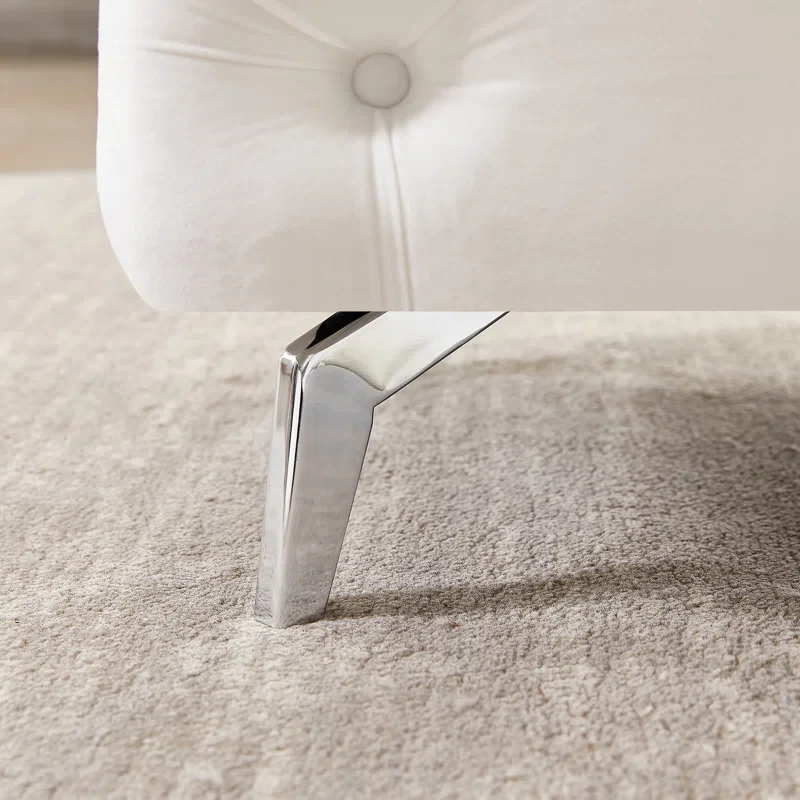 Artistic Tufted White Velvet Rectangular Ottoman - Image 3