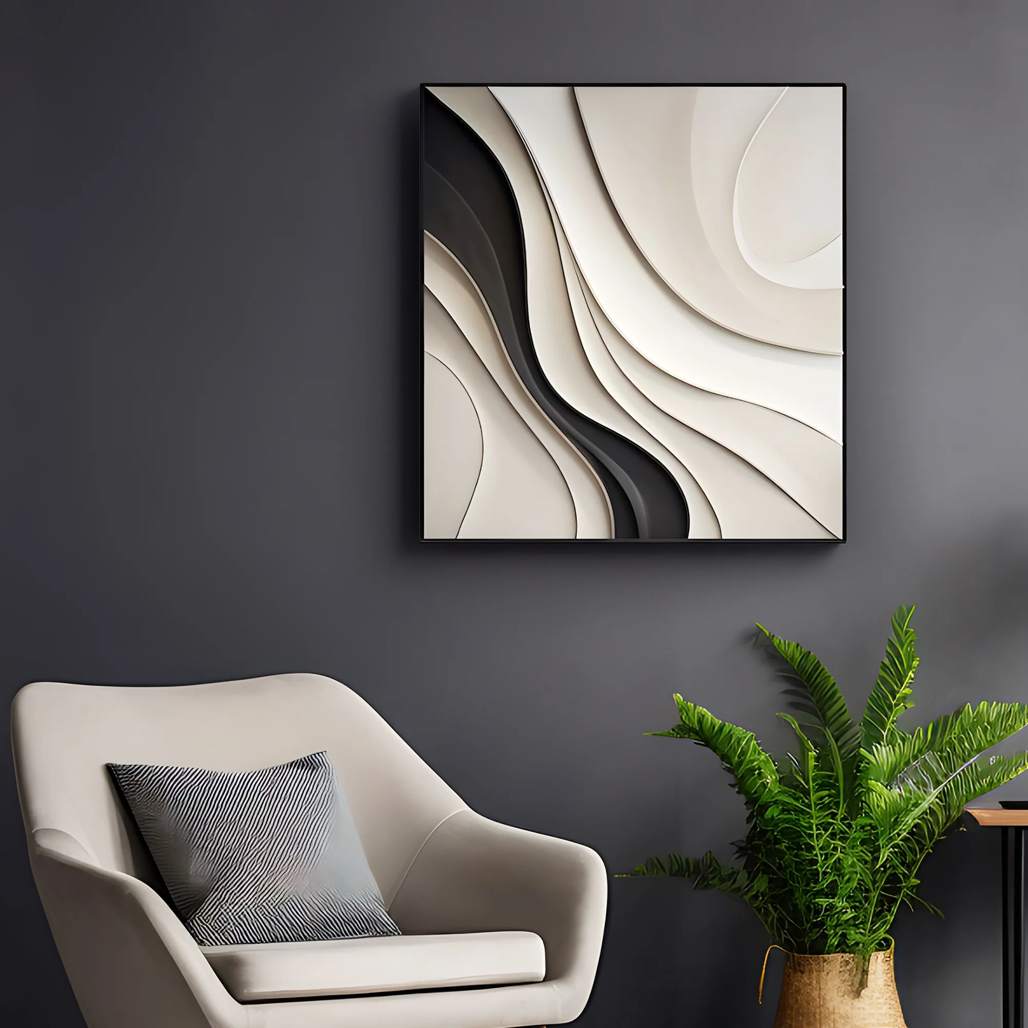 Artistic Wall Art in Black and Cream with Smooth Flowing Layers - Image 2