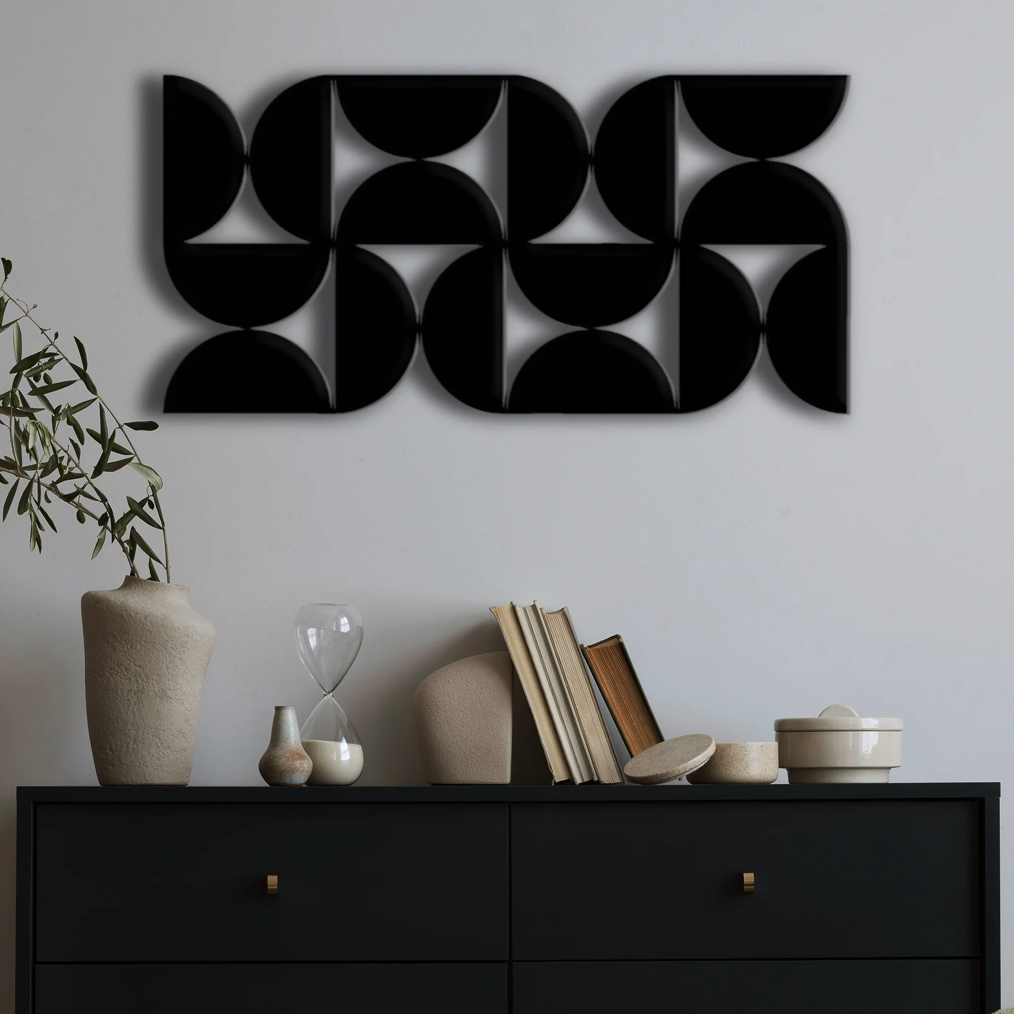 Artistic Wall Decor with Black Cutout Geometric Forms - Image 2