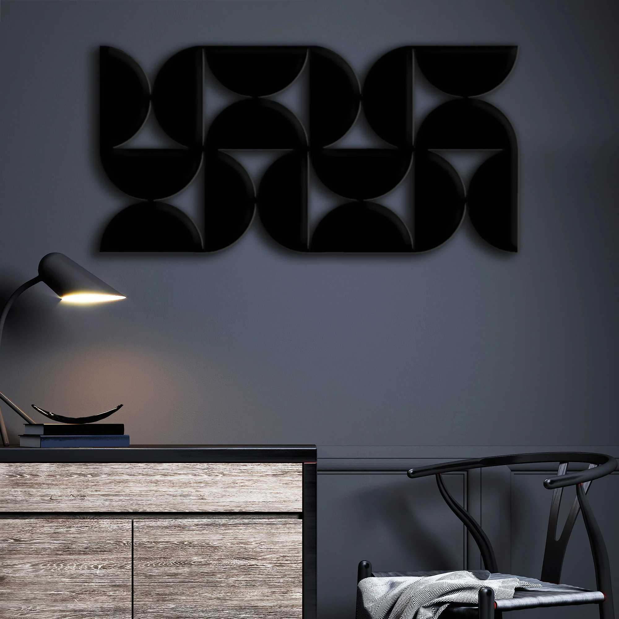 Artistic Wall Decor with Black Cutout Geometric Forms - Image 3