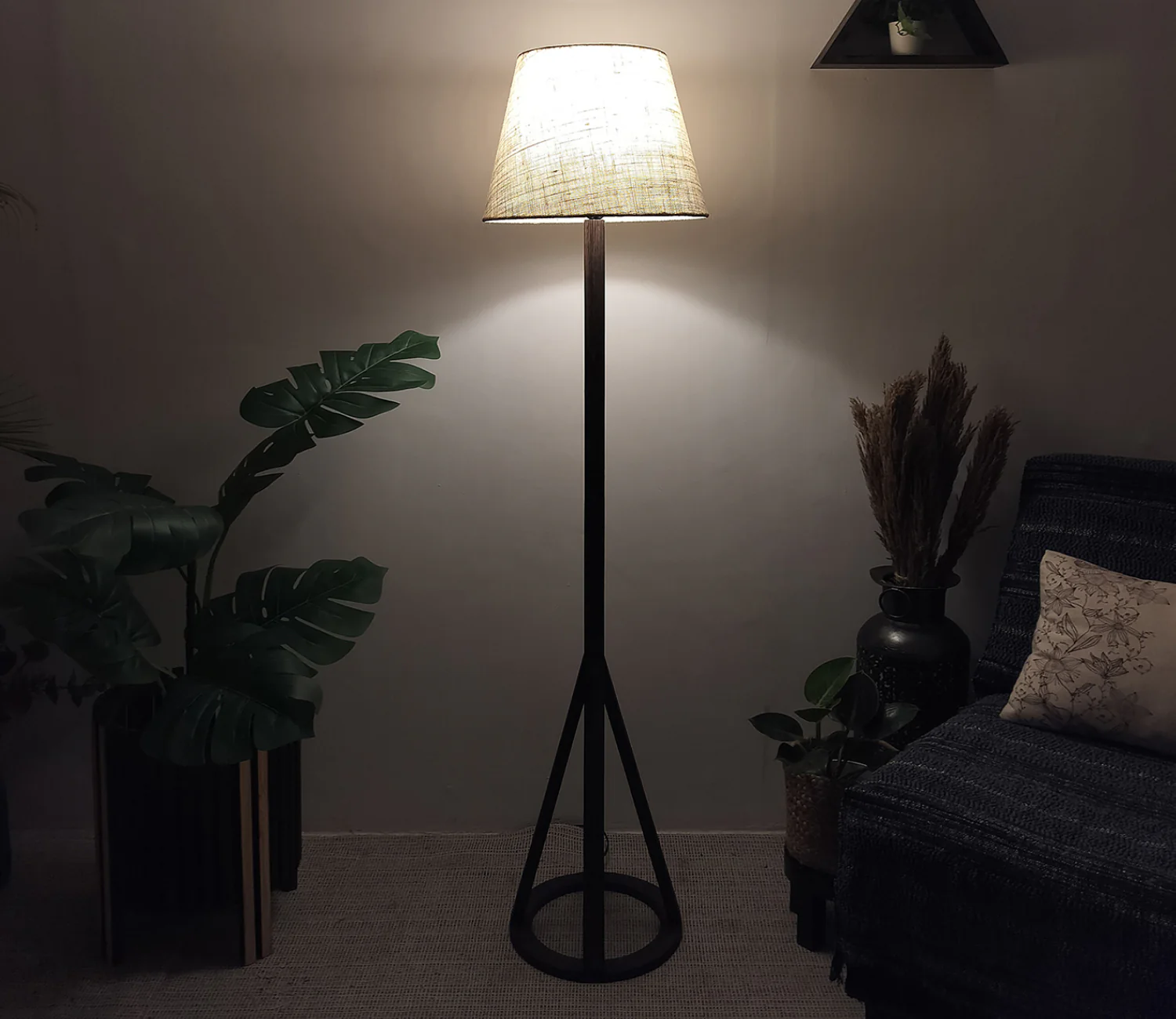 Artistic Wooden Floor Lamp with Premium Beige Fabric Lampshade - Image 3