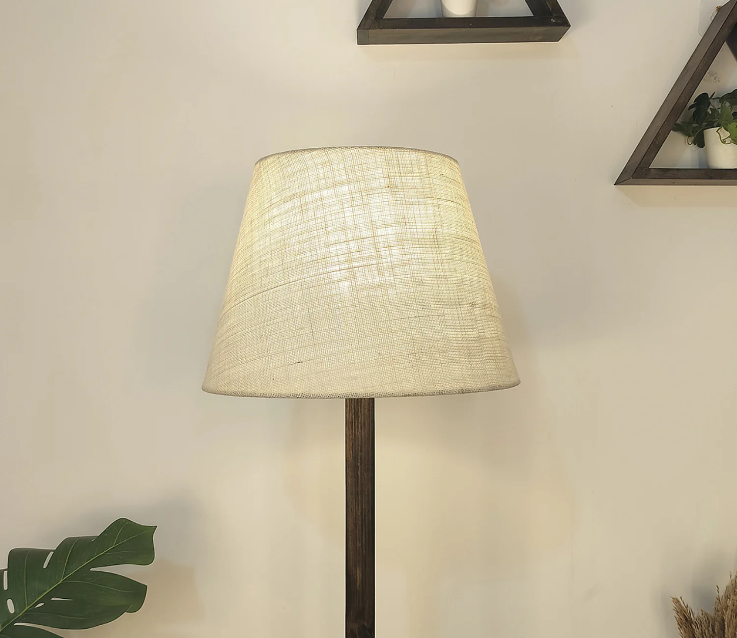 Artistic Wooden Floor Lamp with Premium Beige Fabric Lampshade - Image 5