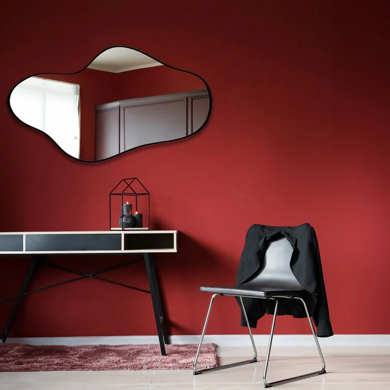 Asymmetrical Irregular Bathroom Decor Mirror with Black Wooden Finish - Image 3
