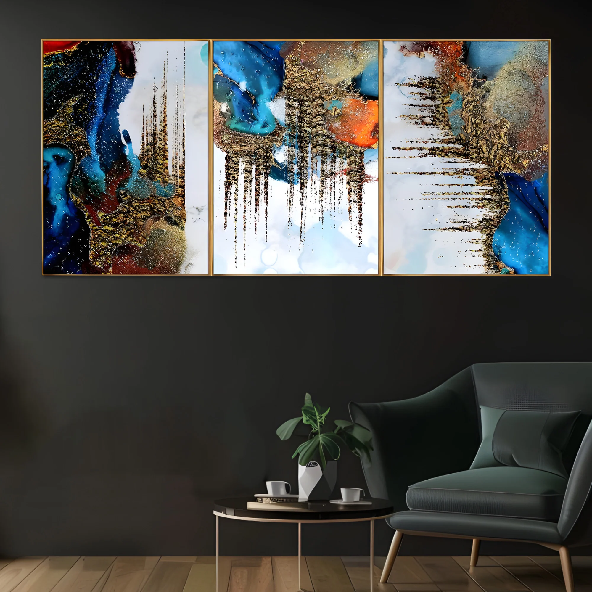 Aurora Spectrum Framed Crystal Glass Painting Set of 3 - Image 2