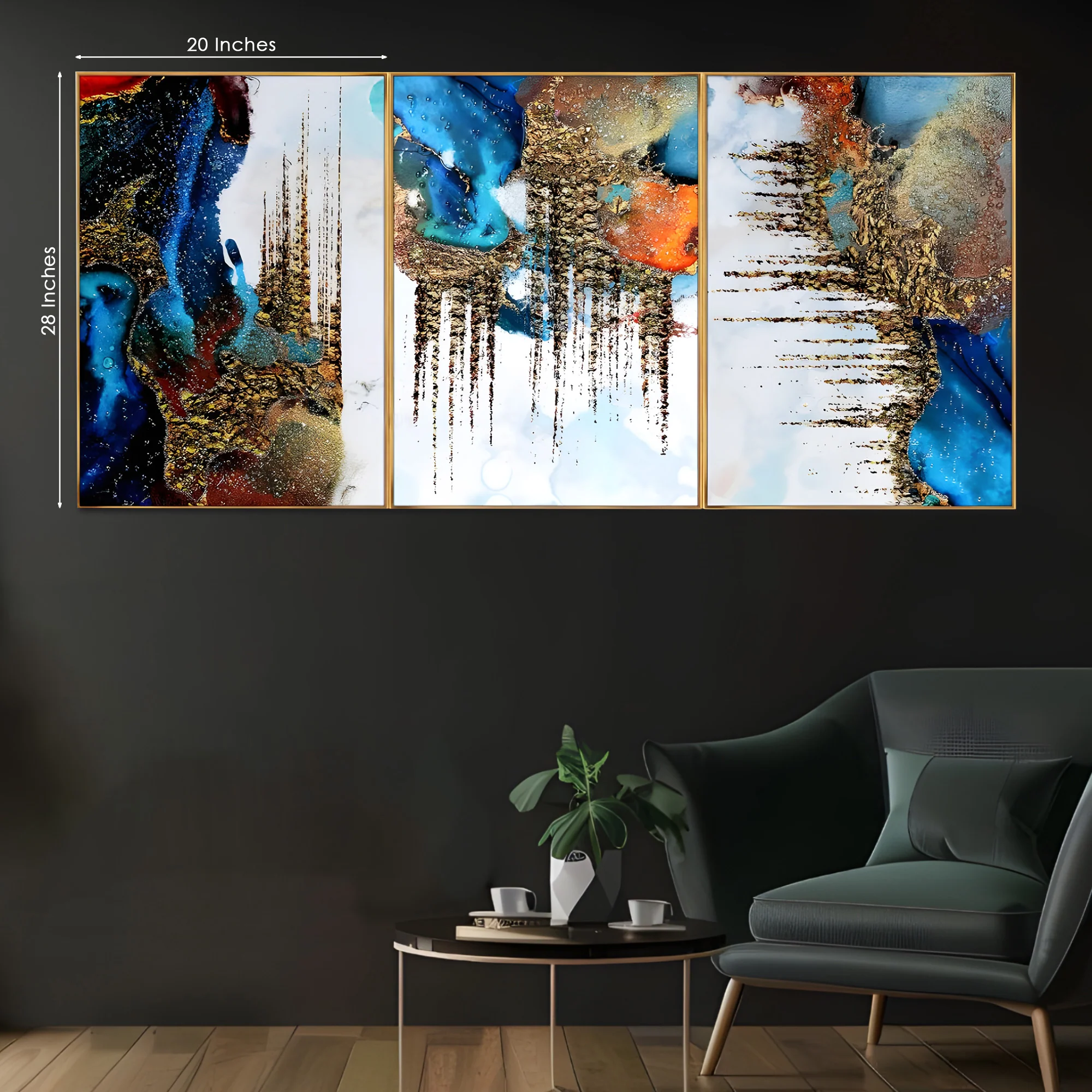 Aurora Spectrum Framed Crystal Glass Painting Set of 3 - Image 3
