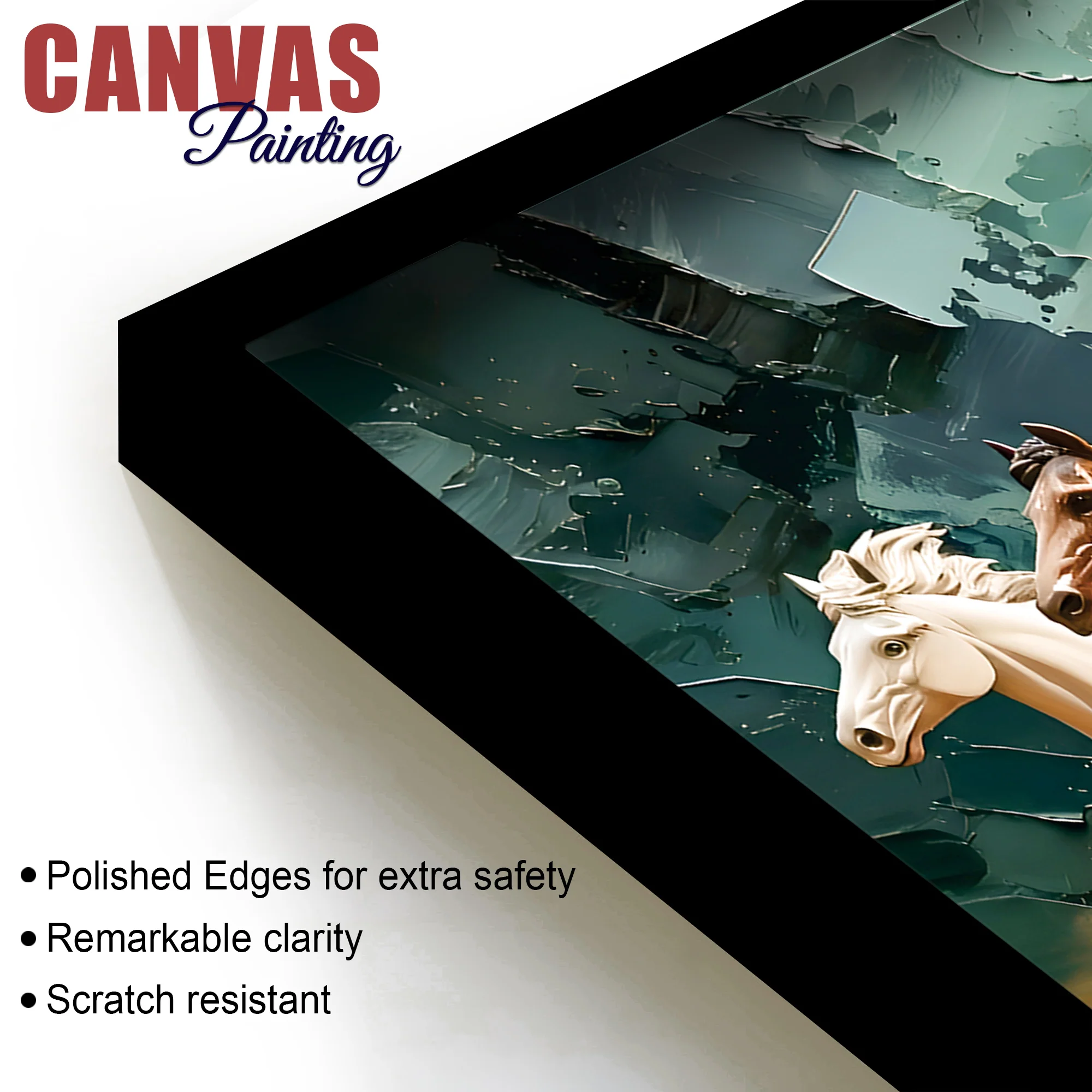 Auspicious Canvas wall Painting of Seven Running Horses - Image 6