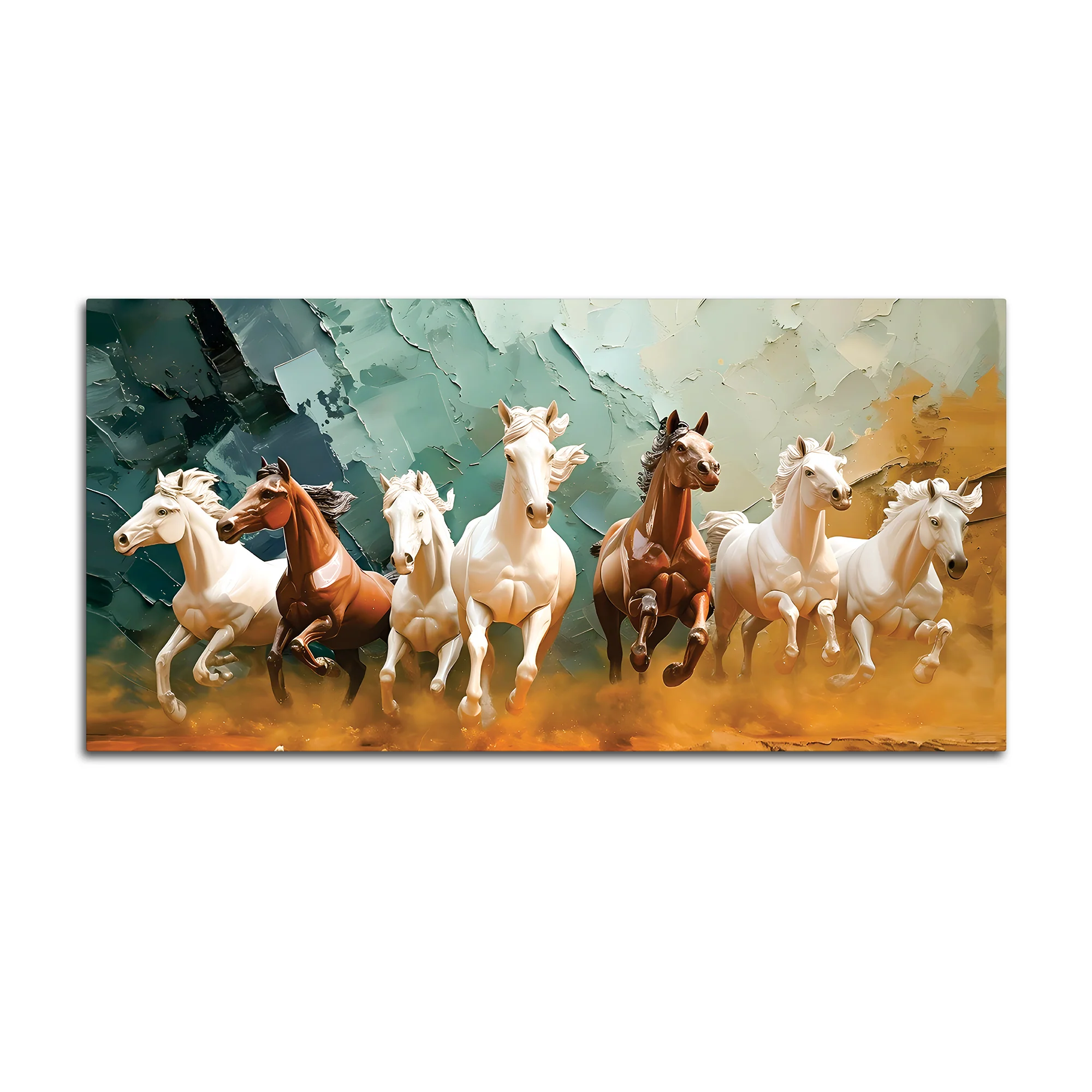 Auspicious Canvas wall Painting of Seven Running Horses - Image 7