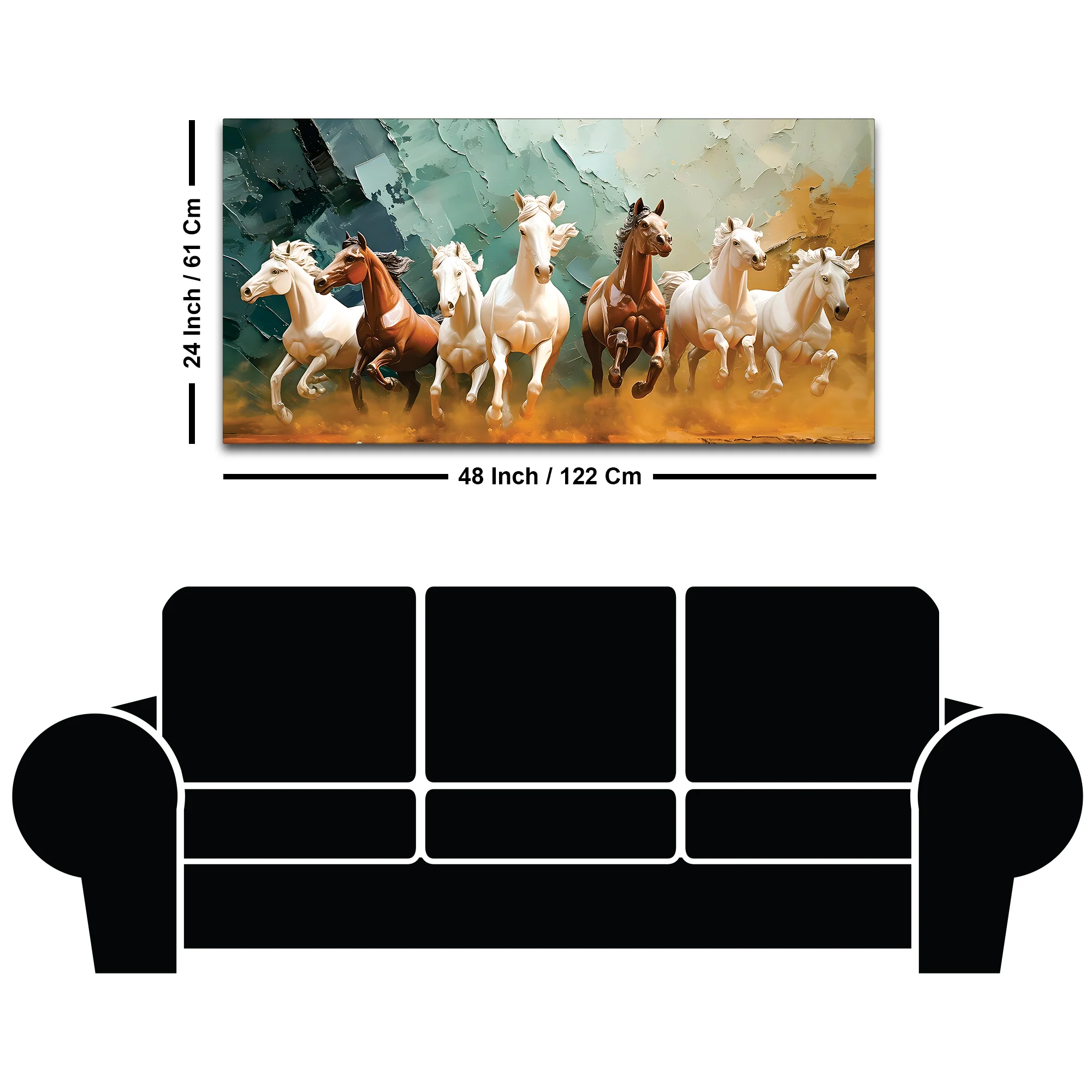 Auspicious Canvas wall Painting of Seven Running Horses - Image 8