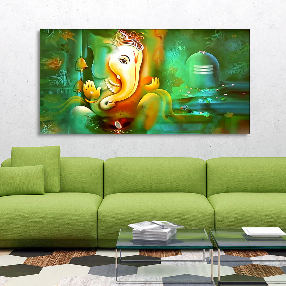 Auspicious Ganesh with Shiva lingam Canvas Wall Painting - Image 2