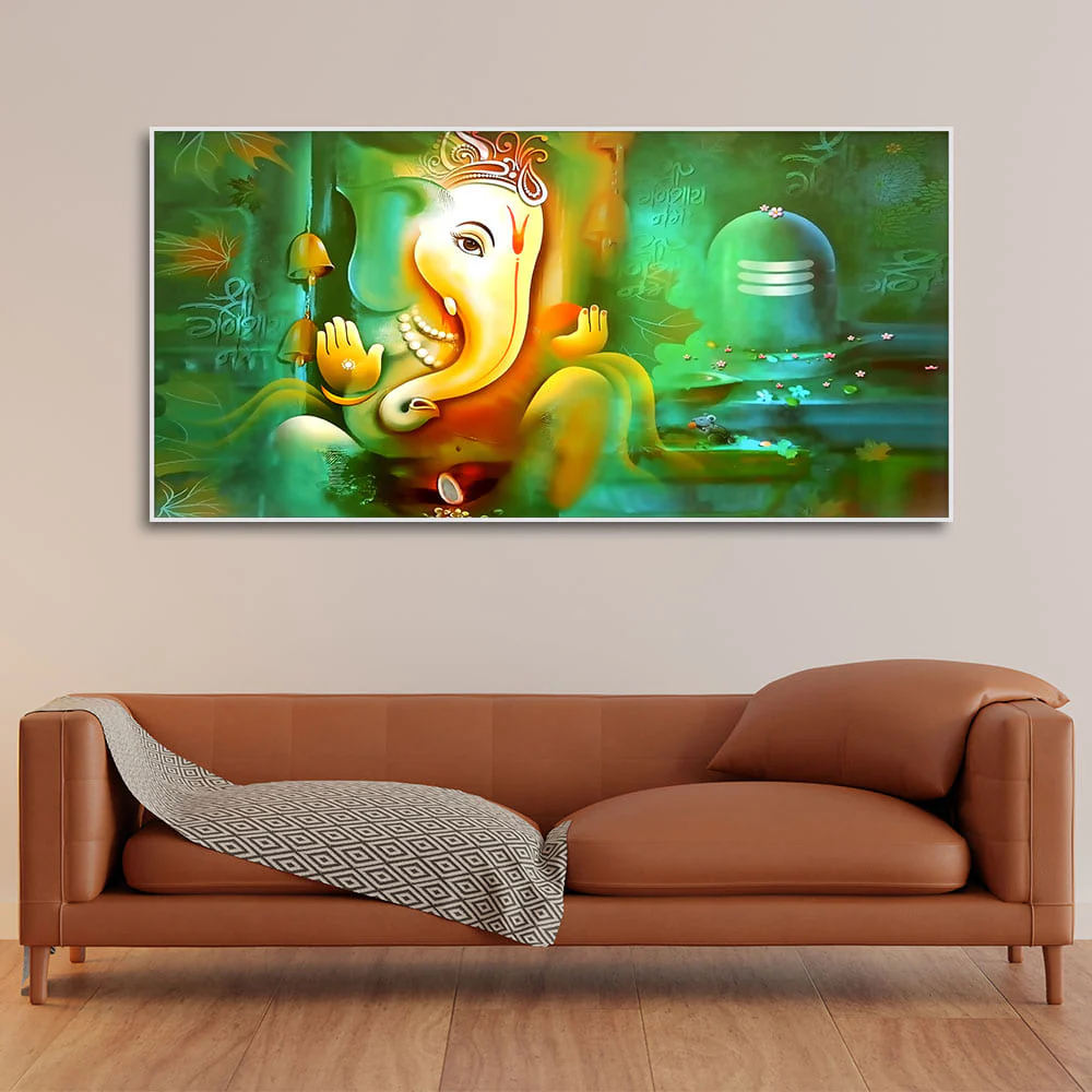 Auspicious Ganesh with Shiva lingam Canvas Wall Painting - Image 3