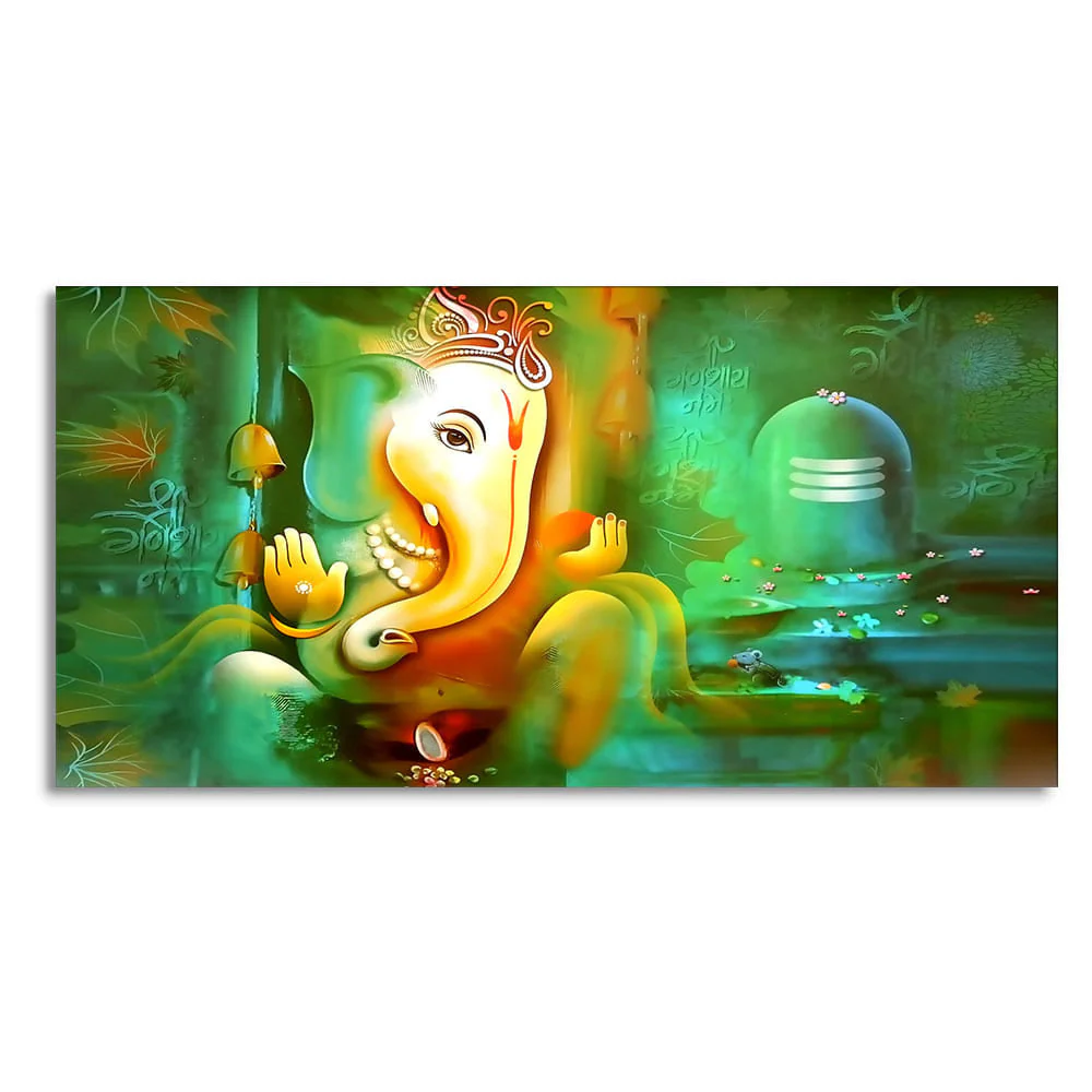Auspicious Ganesh with Shiva lingam Canvas Wall Painting - Image 4