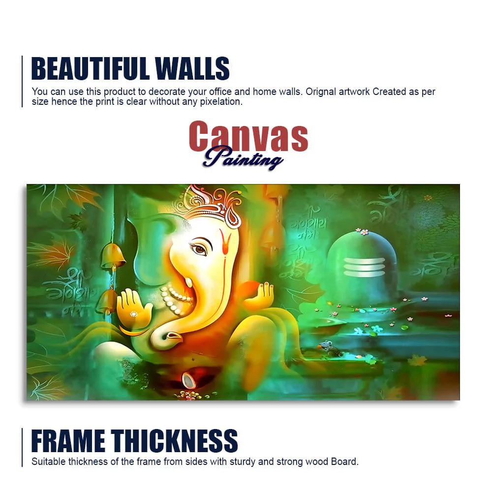Auspicious Ganesh with Shiva lingam Canvas Wall Painting - Image 6