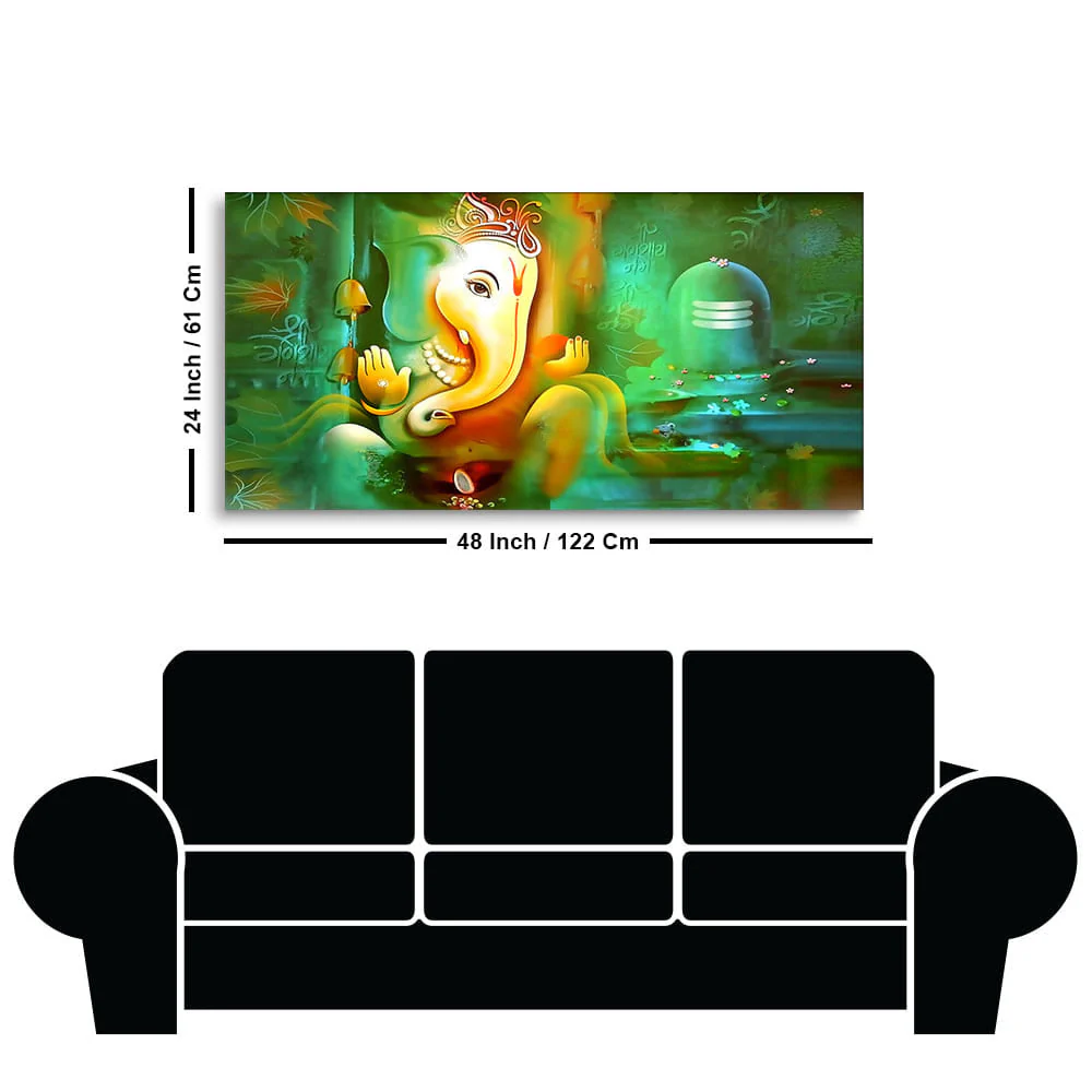 Auspicious Ganesh with Shiva lingam Canvas Wall Painting - Image 7