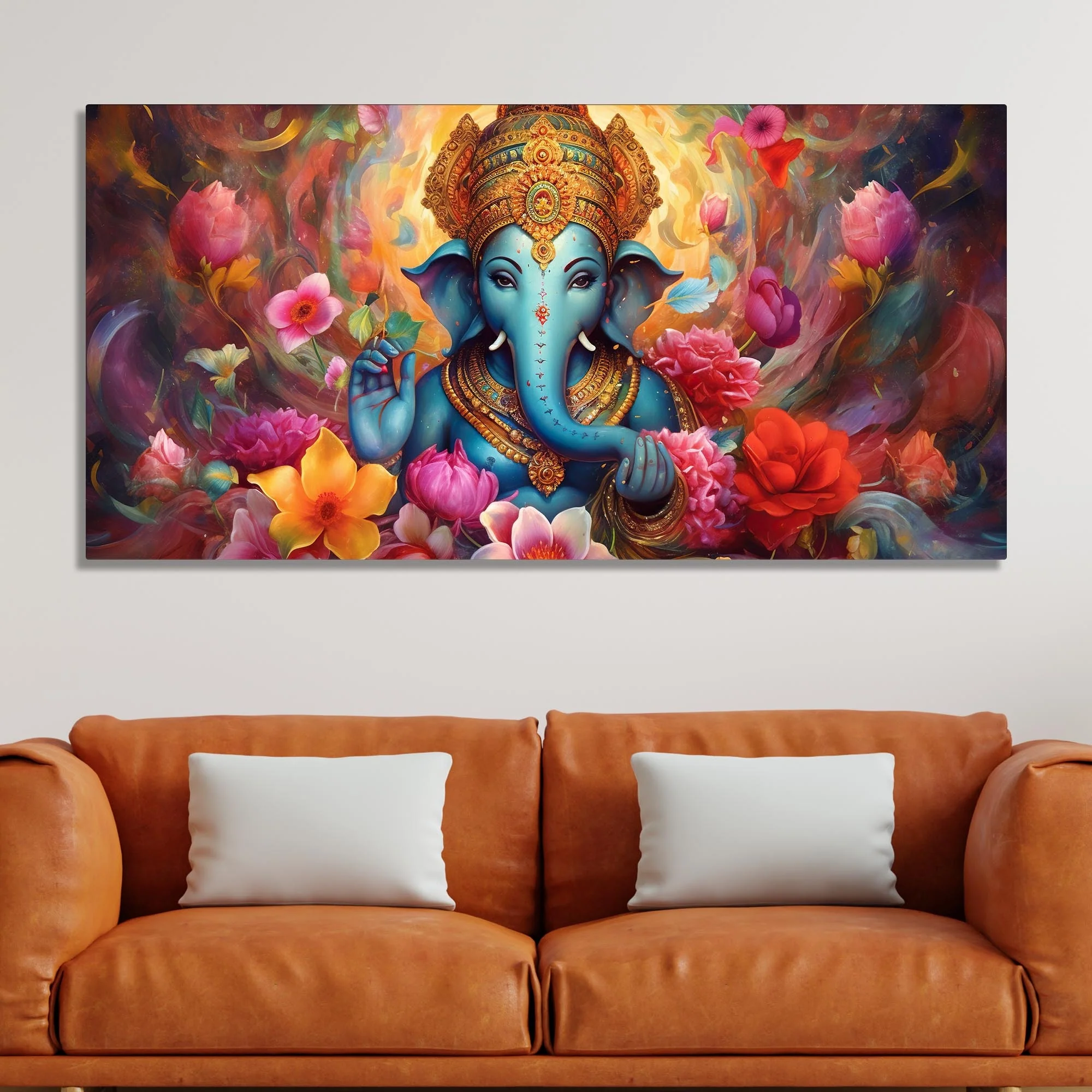 Auspicious Ganpati Floral Premium Canvas Wall Painting - Image 3