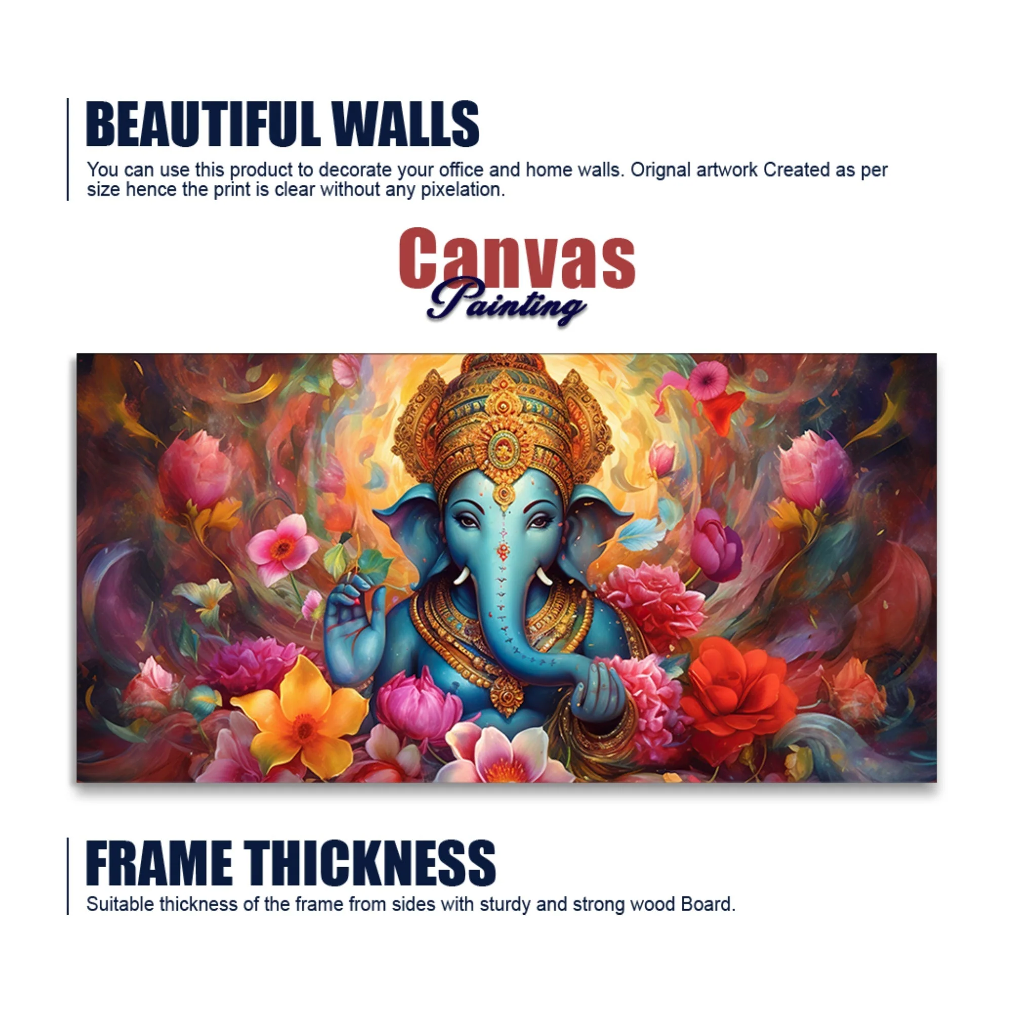 Auspicious Ganpati Floral Premium Canvas Wall Painting - Image 6