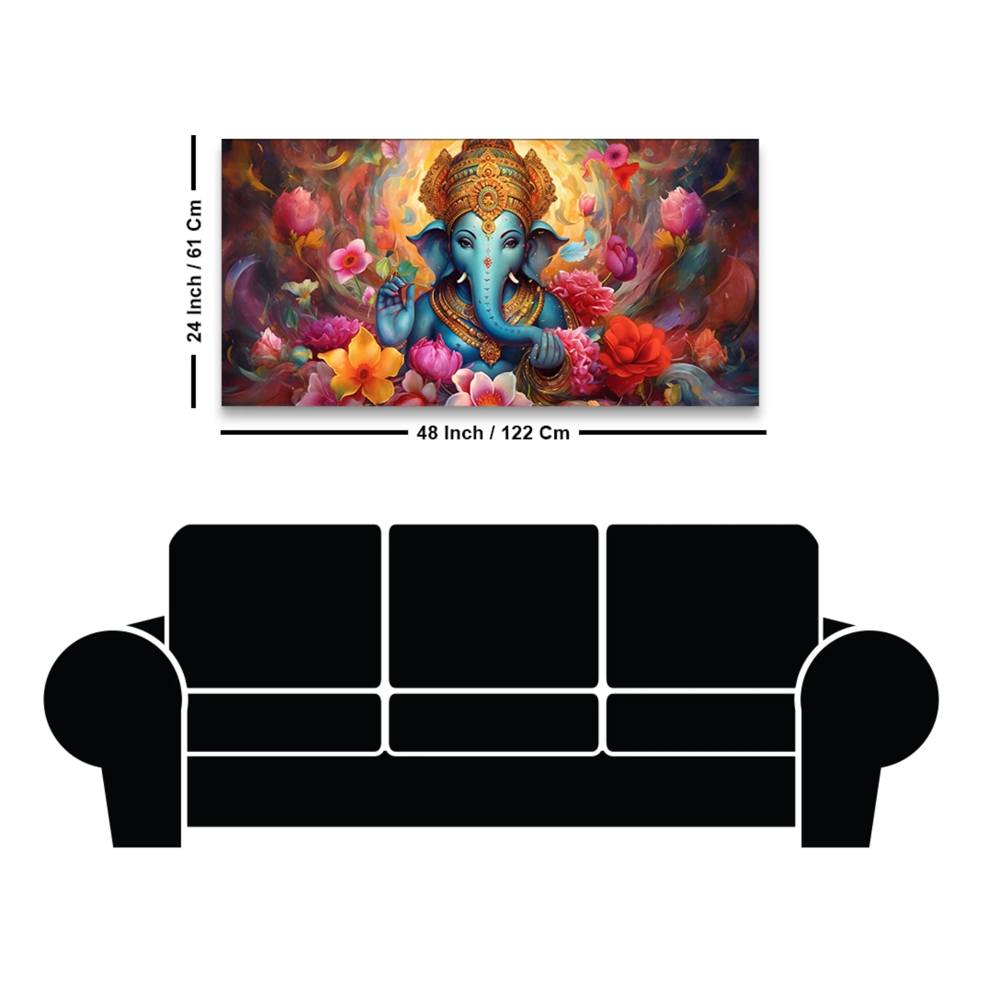 Auspicious Ganpati Floral Premium Canvas Wall Painting - Image 7