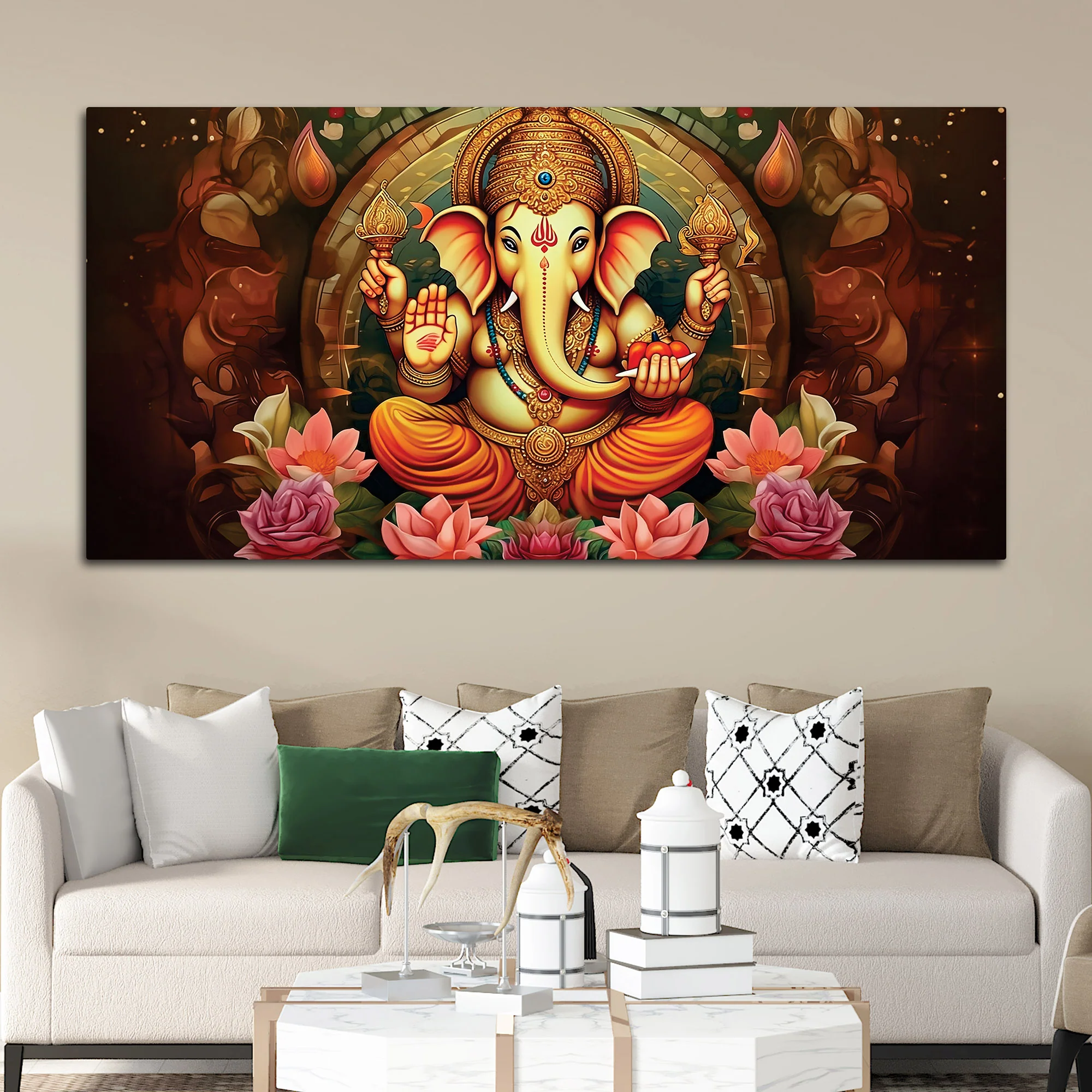 Auspicious Lord Ganesha Canvas Wall Painting for Prosperity and Wisdom – Modern Spiritual Wall Decor - Image 2