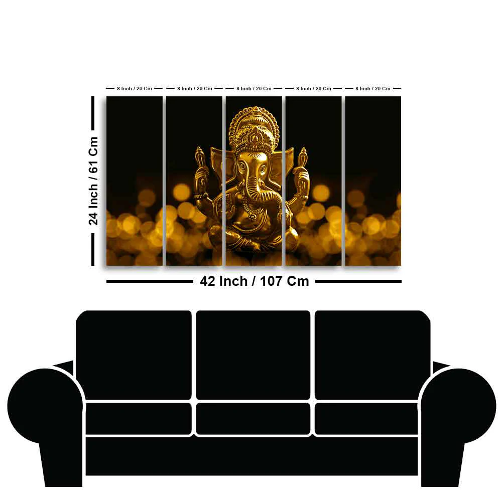 Auspicious Lord Ganesha Canvas Wall Painting of Five Pieces - Image 6