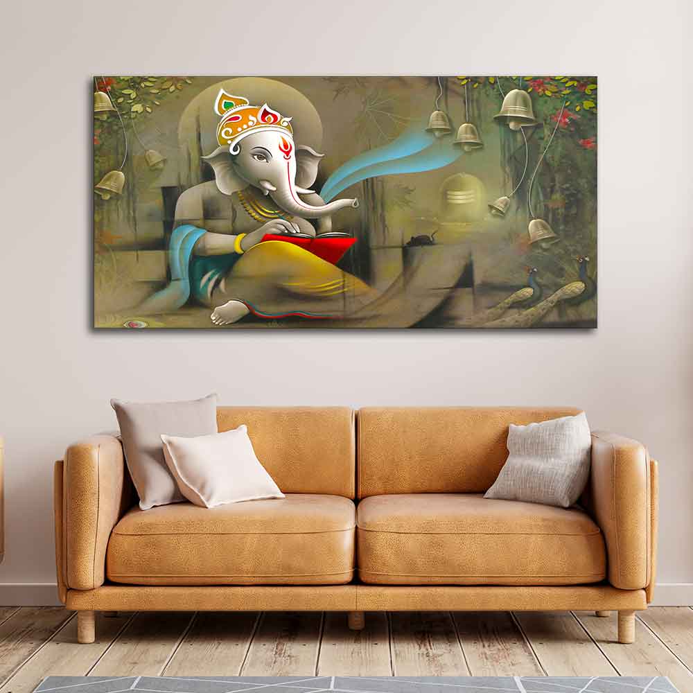 Auspicious Lord Ganpati Ganesha Canvas Wall Painting - Image 2