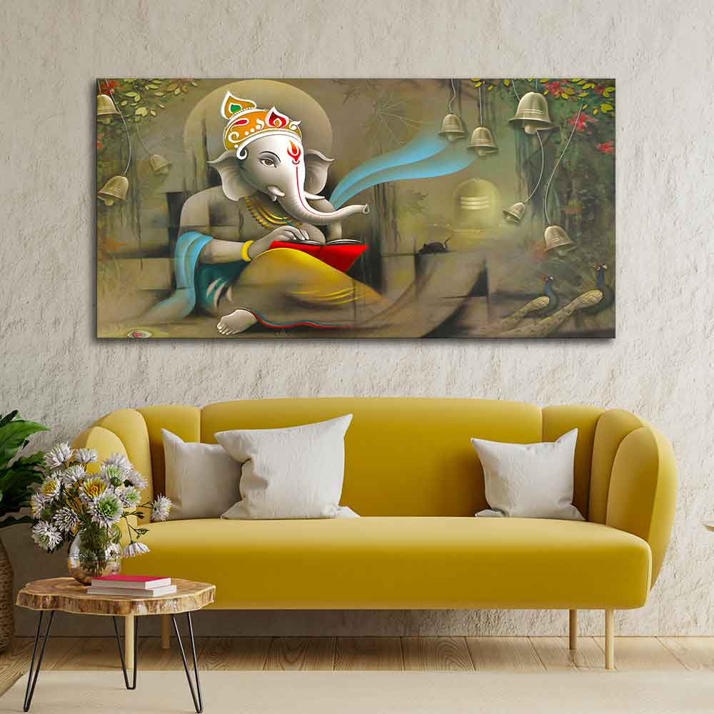 Auspicious Lord Ganpati Ganesha Canvas Wall Painting - Image 3