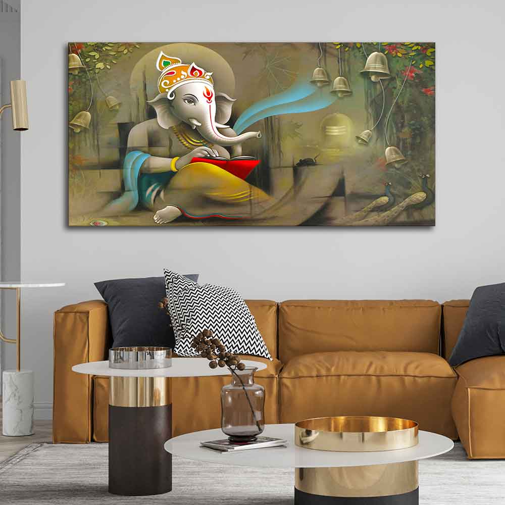 Auspicious Lord Ganpati Ganesha Canvas Wall Painting - Image 4