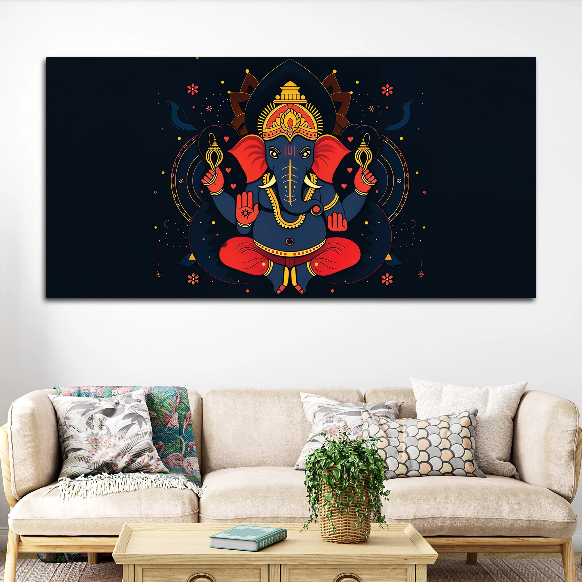 Auspicious Lord Shri Ganesh Sitted in the Dark Canvas Wall Painting – Contemporary Spiritual Wall Decor - Image 2