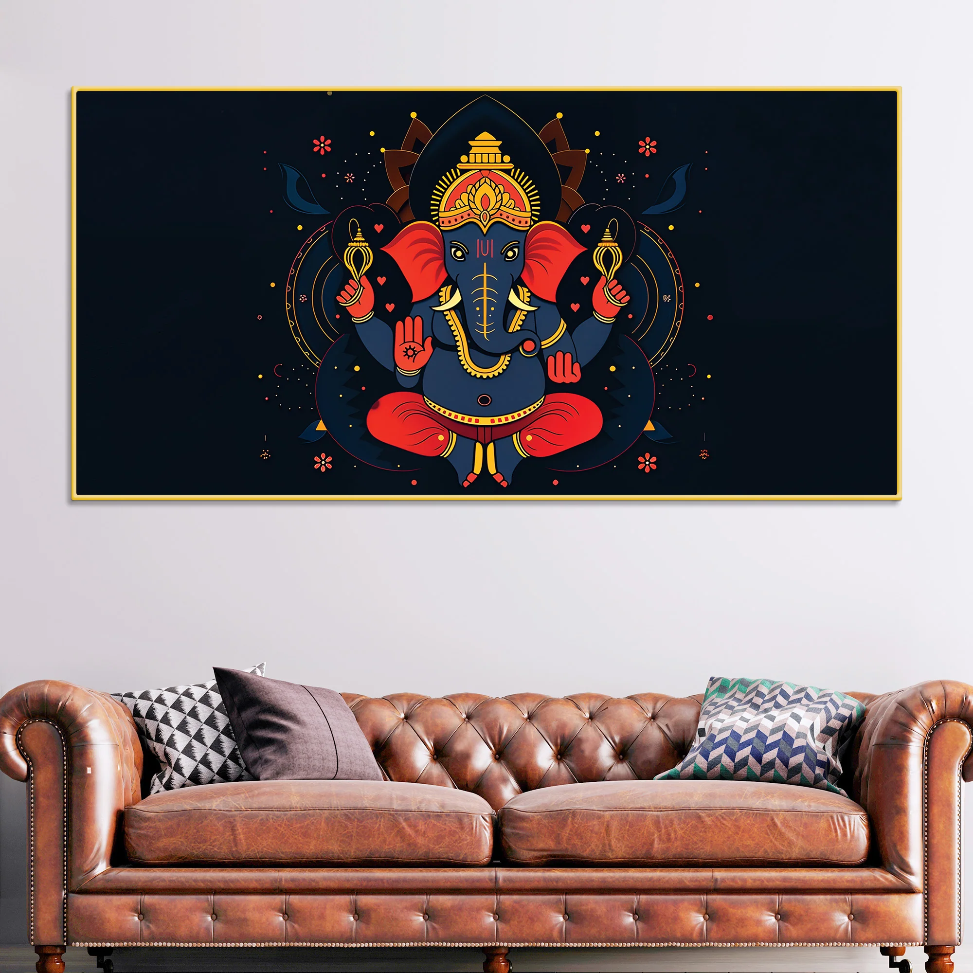 Auspicious Lord Shri Ganesh Sitted in the Dark Canvas Wall Painting – Contemporary Spiritual Wall Decor - Image 3