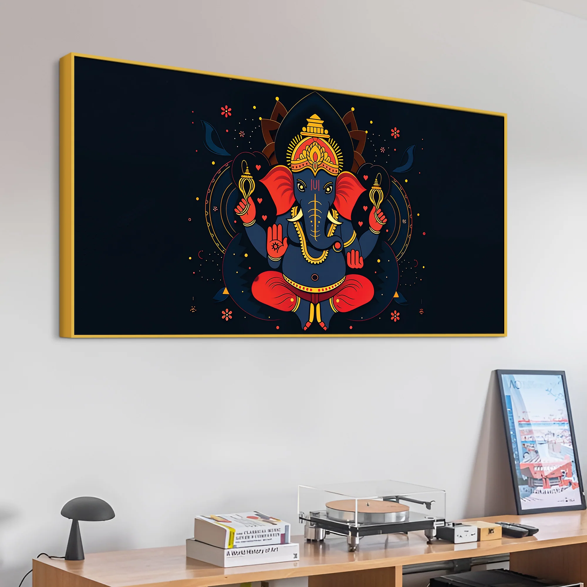 Auspicious Lord Shri Ganesh Sitted in the Dark Canvas Wall Painting – Contemporary Spiritual Wall Decor - Image 5