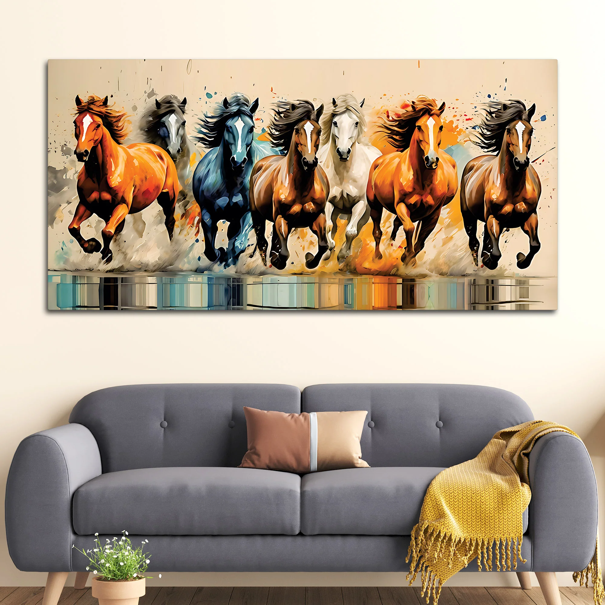 Auspicious Seven Running Horses Premium wall Painting - Image 3