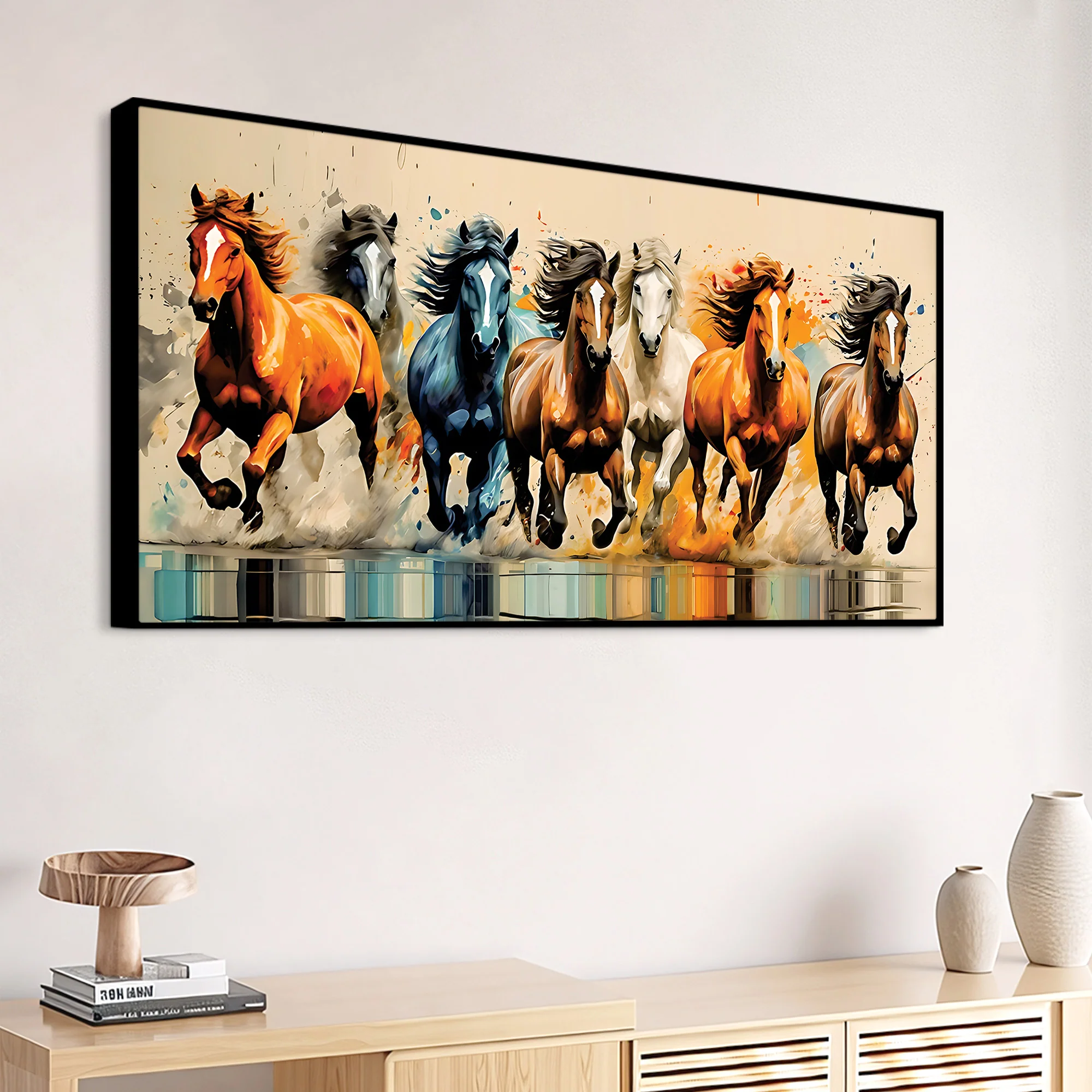 Auspicious Seven Running Horses Premium wall Painting - Image 4