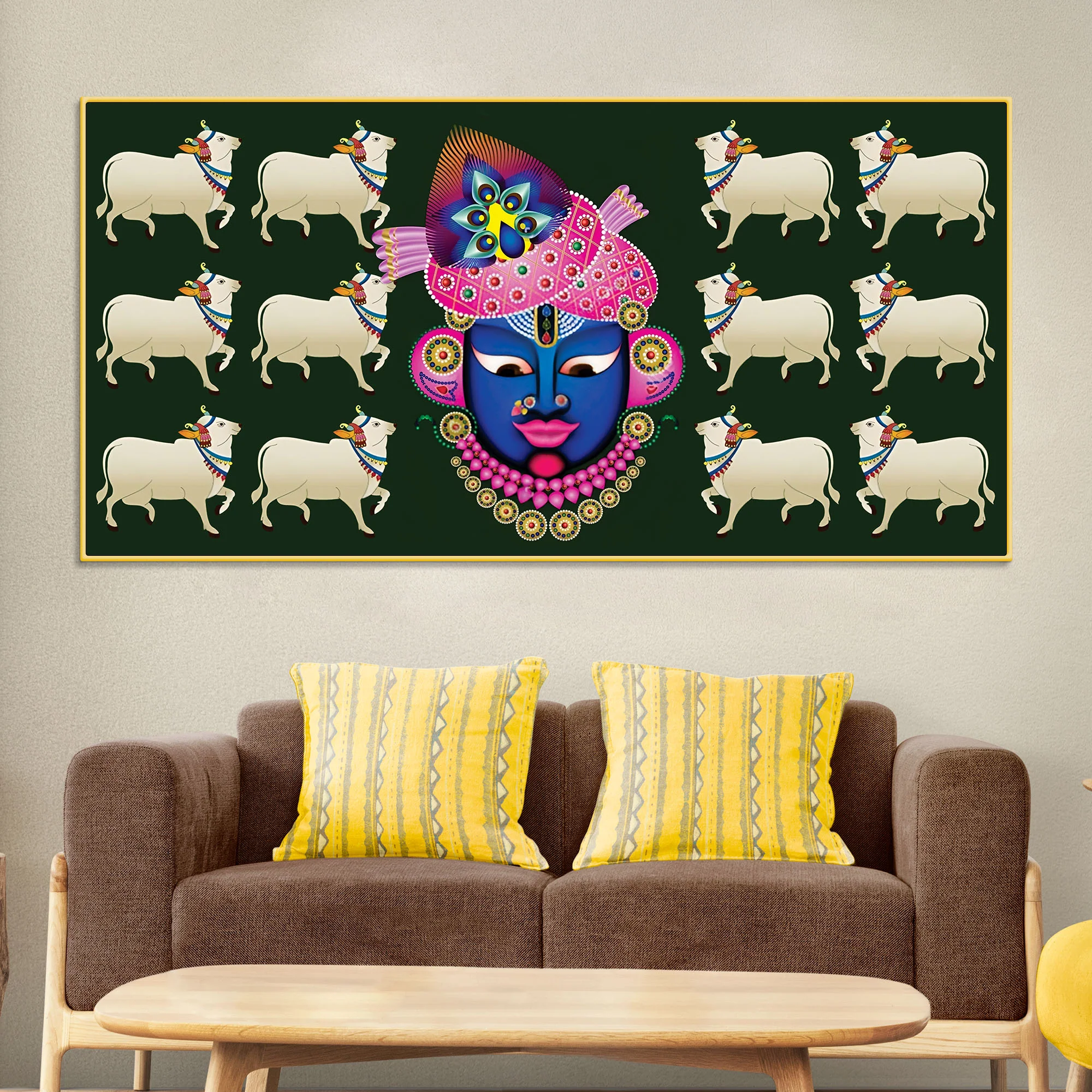Auspicious Shrinath ji Face Cow Religious Wall Painting - Image 2