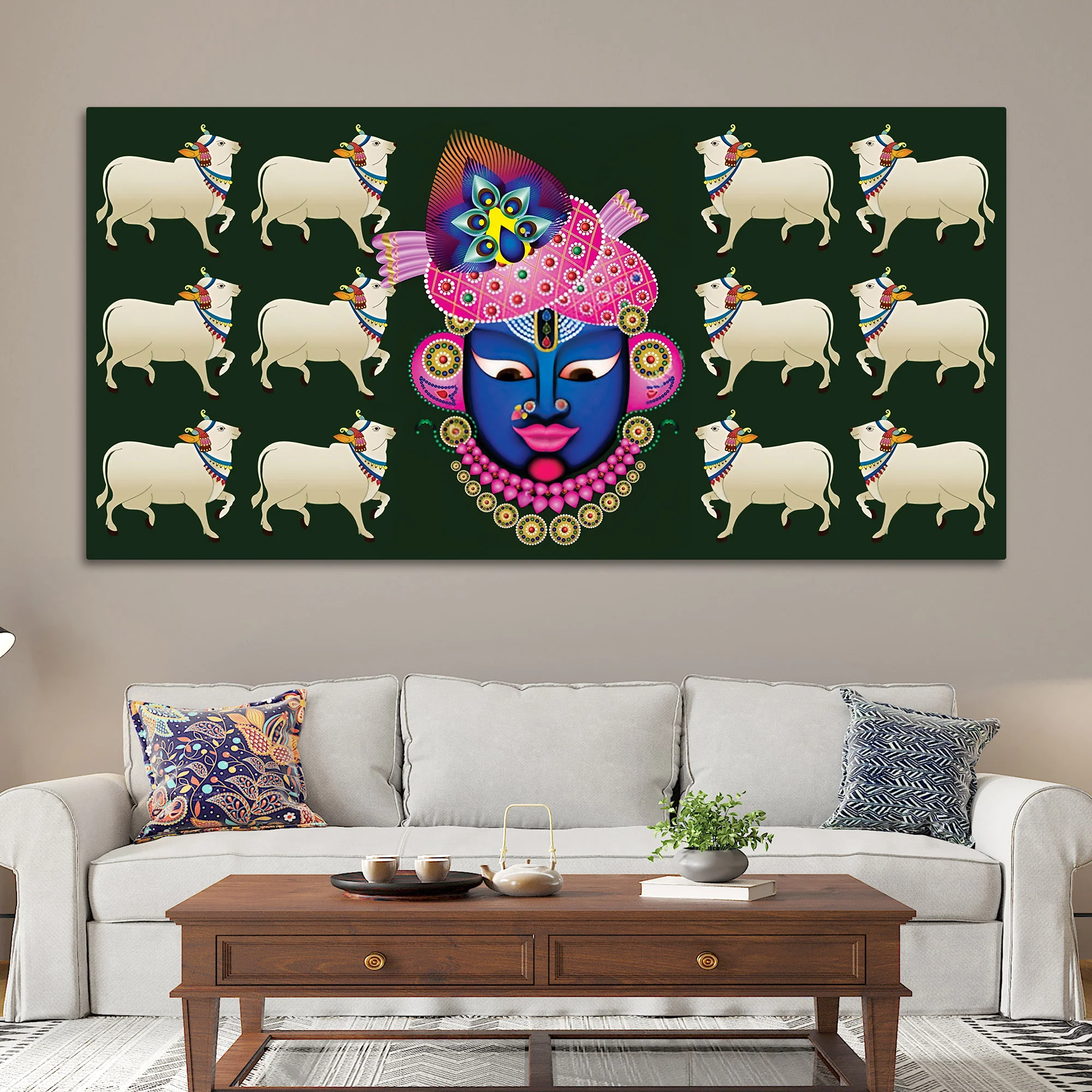 Auspicious Shrinath ji Face Cow Religious Wall Painting - Image 3