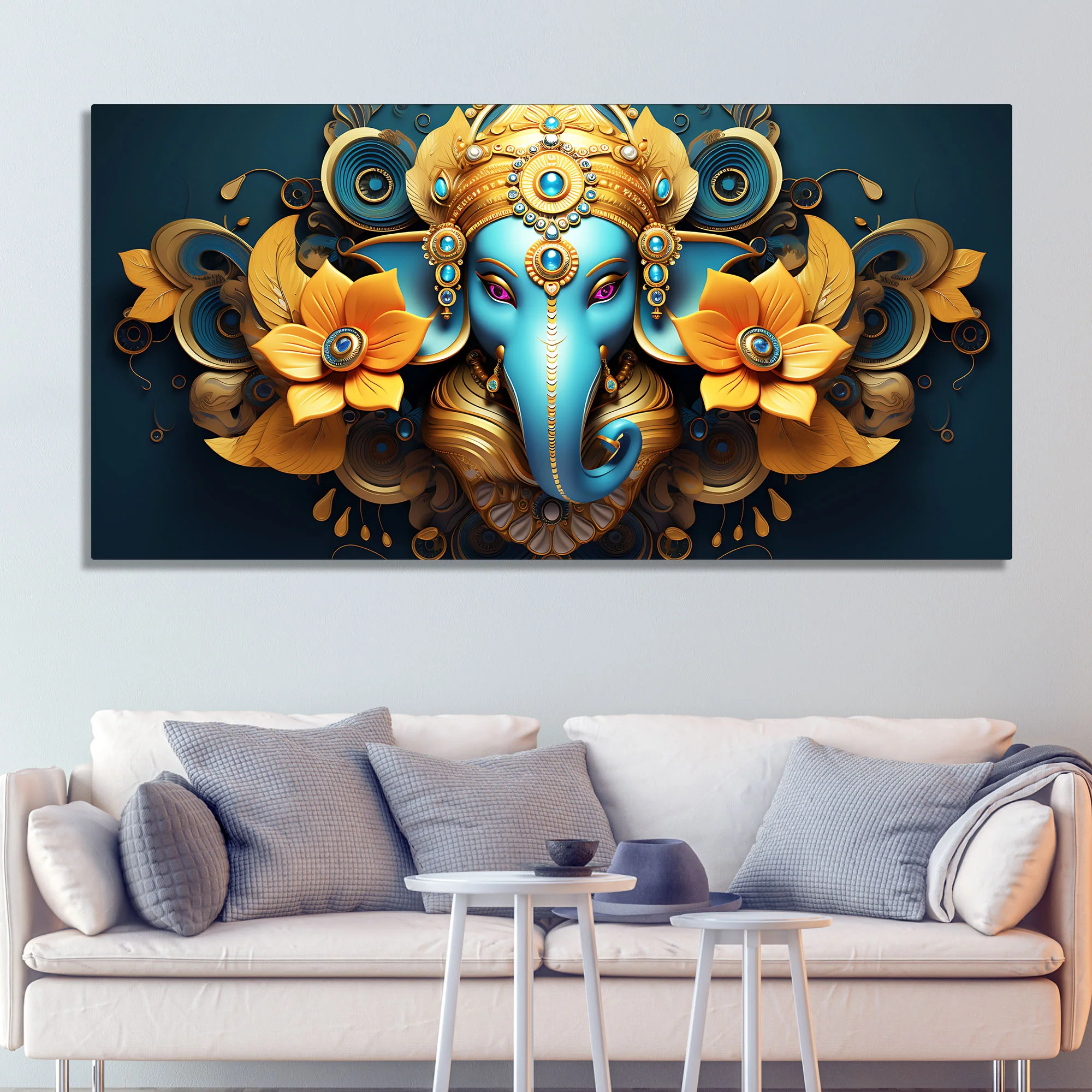 Auspicious Vighnaharta Ganesha Canvas Wooden Wall Painting - Image 2