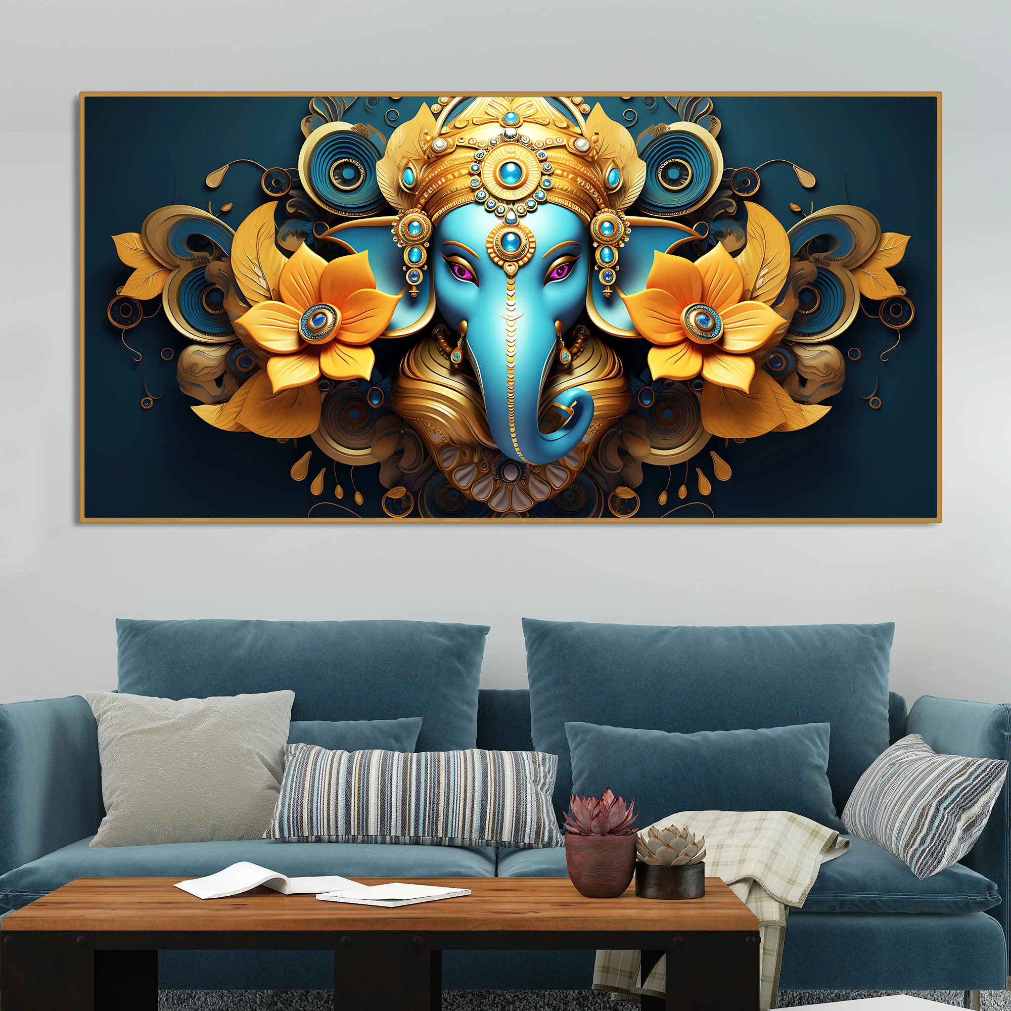 Auspicious Vighnaharta Ganesha Canvas Wooden Wall Painting - Image 3