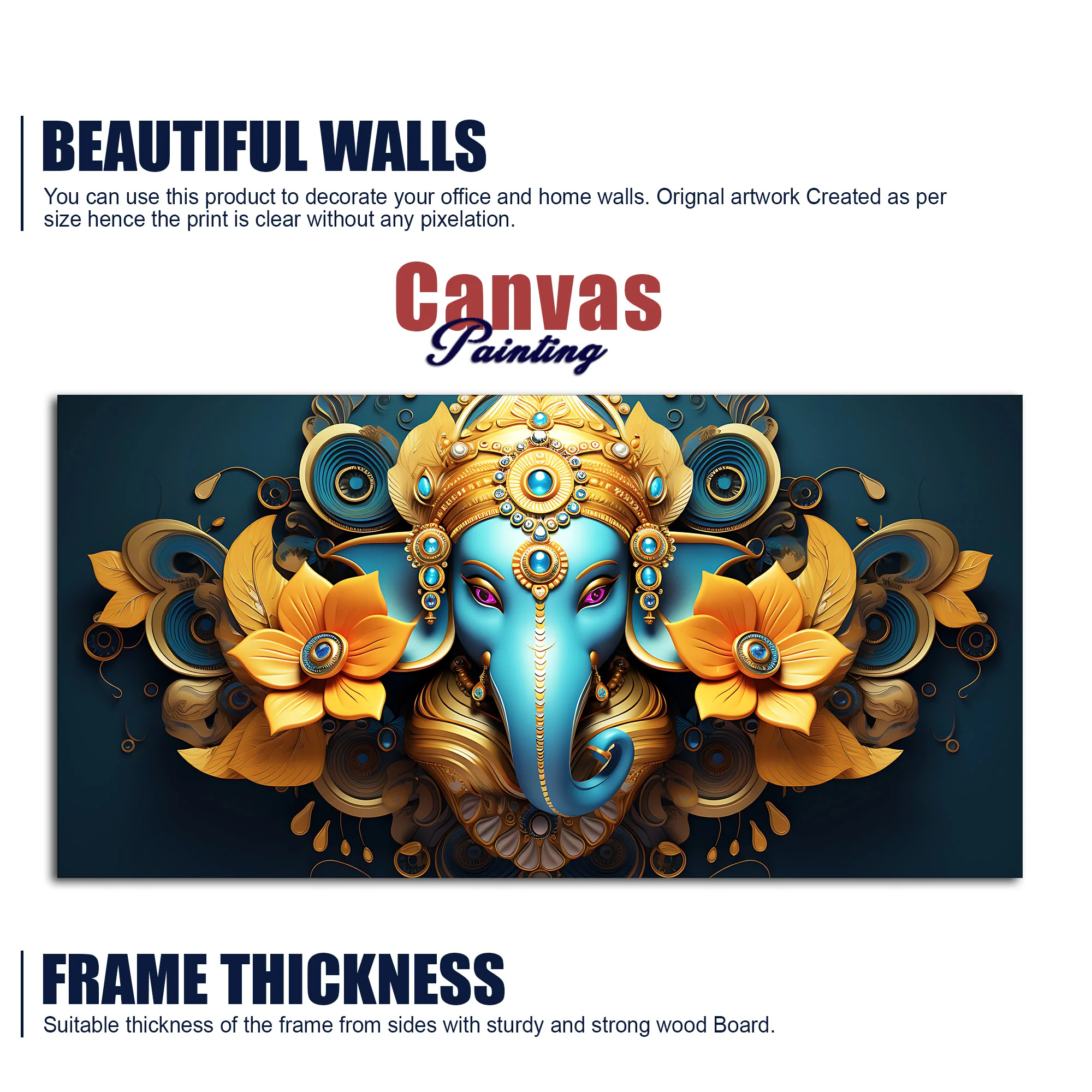 Auspicious Vighnaharta Ganesha Canvas Wooden Wall Painting - Image 6