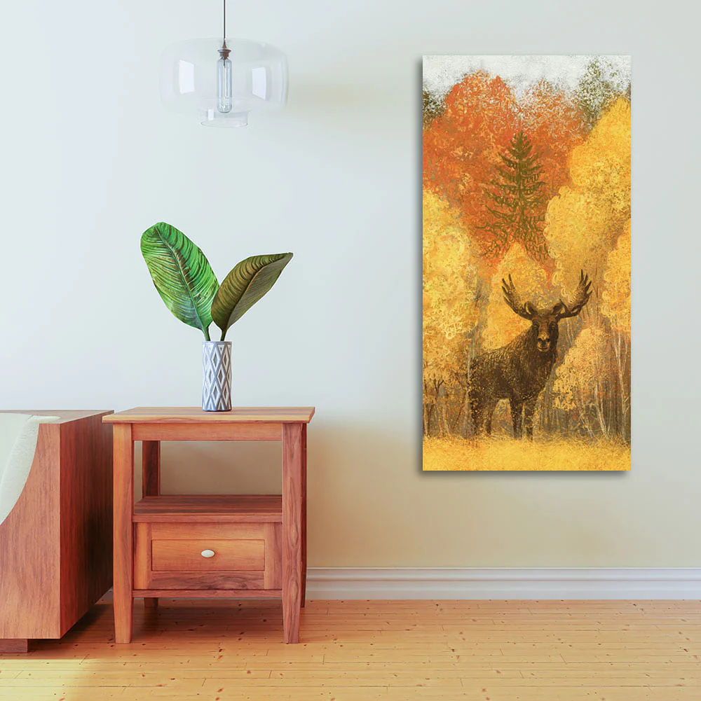 Autumn Foliage with Moose and Fox Canvas Wall Painting - Image 2