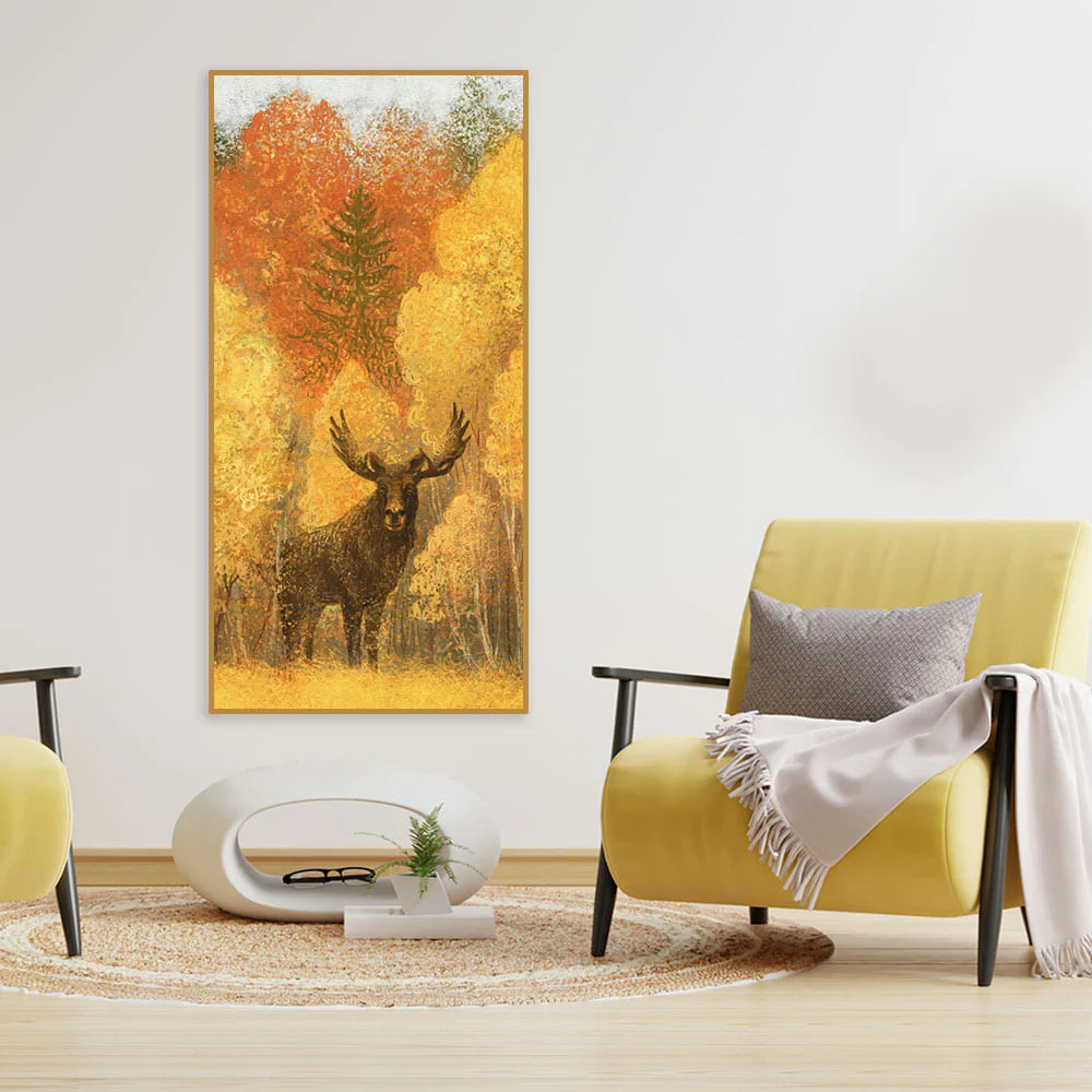 Autumn Foliage with Moose and Fox Canvas Wall Painting - Image 3