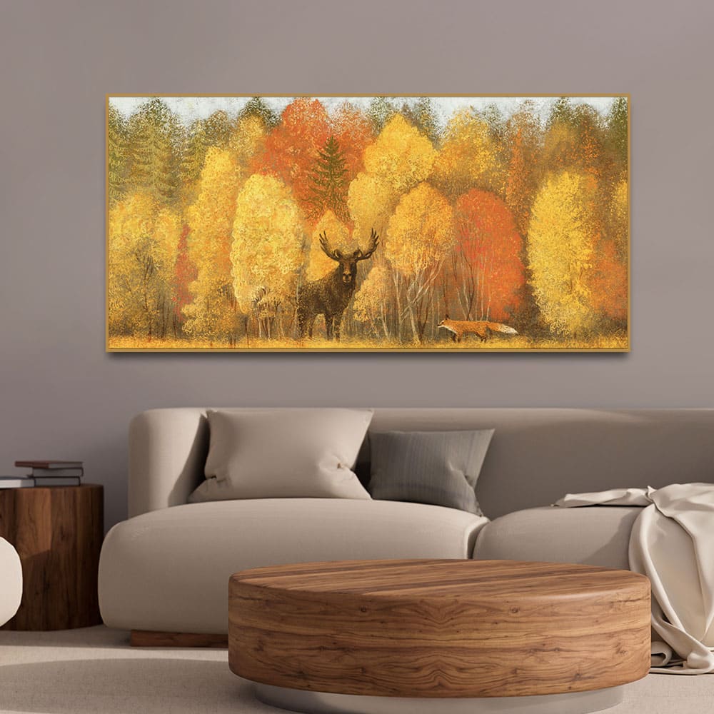Autumn Foliage with Moose and Fox Premium Canvas Wall Painting - Image 3