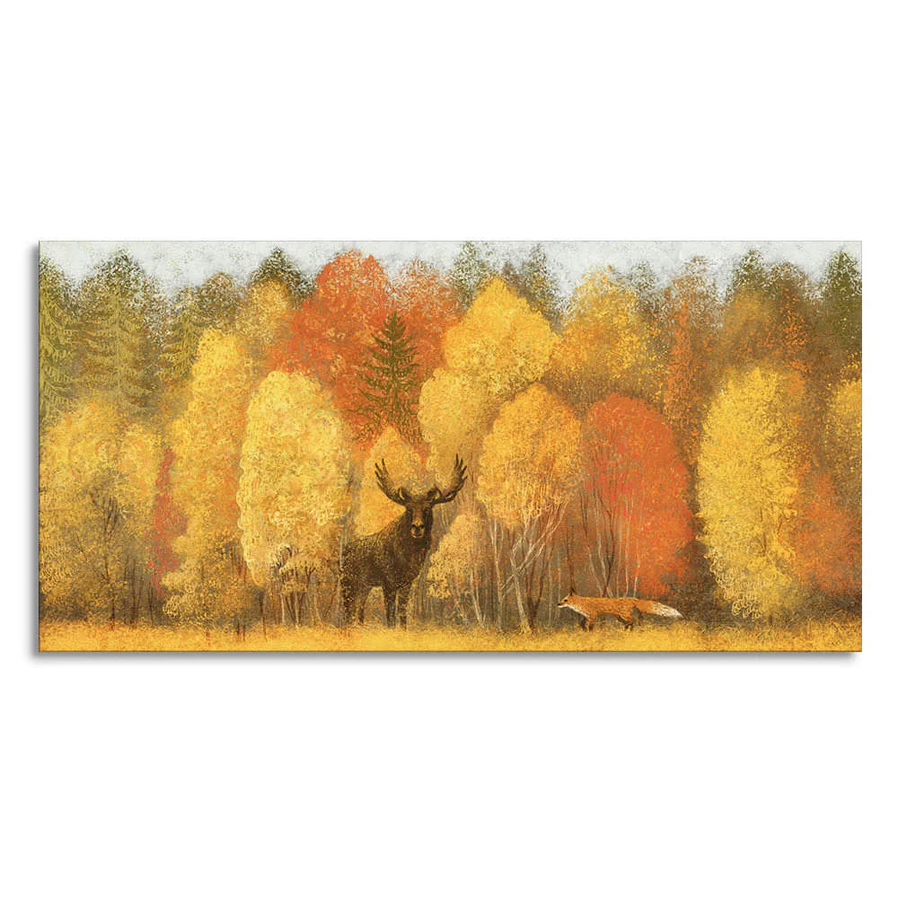 Autumn Foliage with Moose and Fox Premium Canvas Wall Painting - Image 4