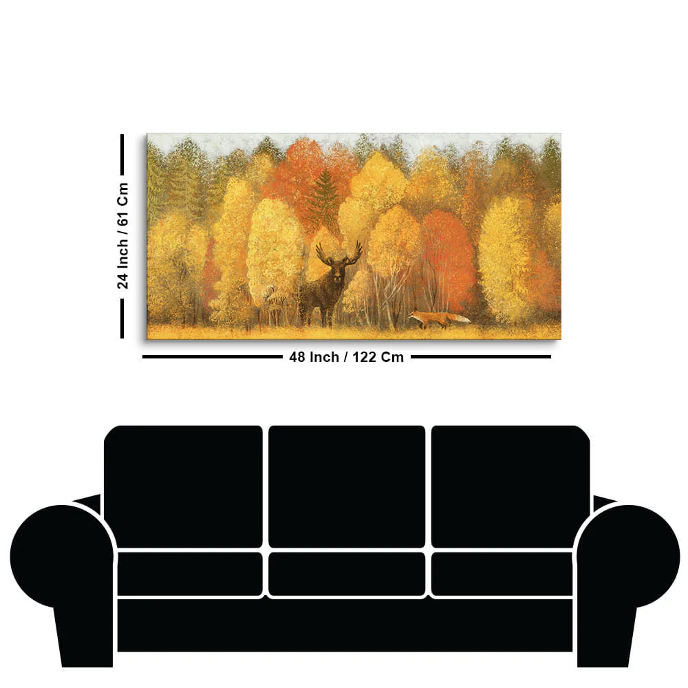 Autumn Foliage with Moose and Fox Premium Canvas Wall Painting - Image 7