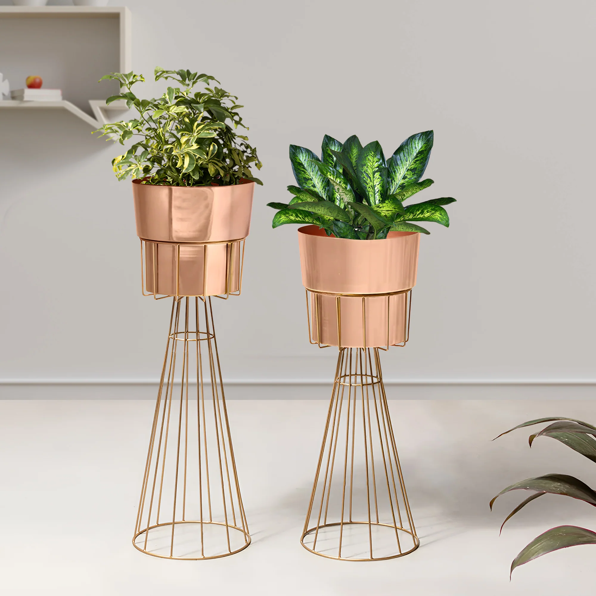 Avant Garden Gold Stand & Ross Gold Pot Planters Set of 2 - Image 2