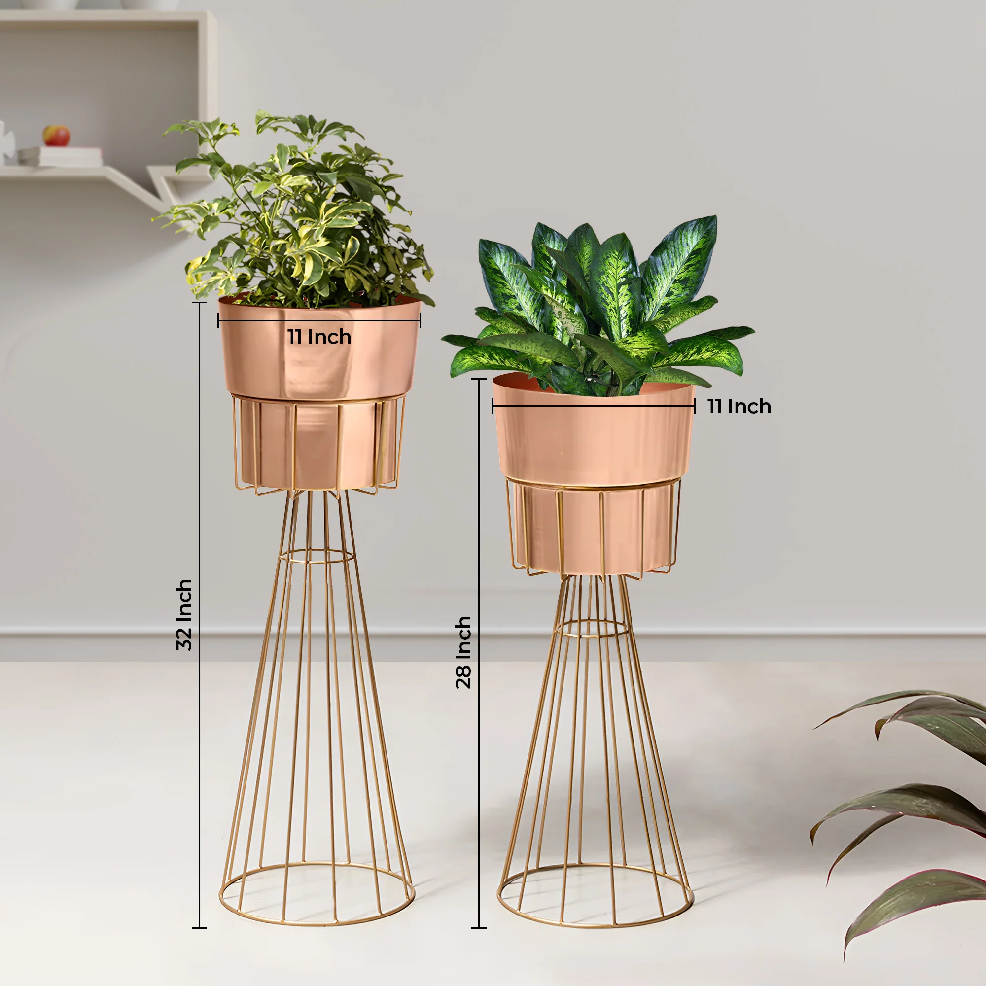 Avant Garden Gold Stand & Ross Gold Pot Planters Set of 2 - Image 3